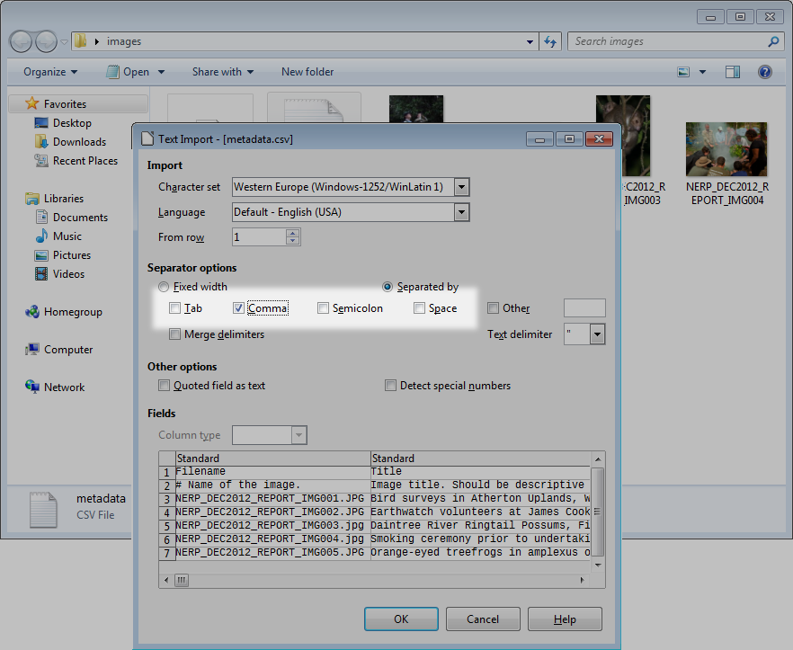 Loading a CSV file in LibreOffice
