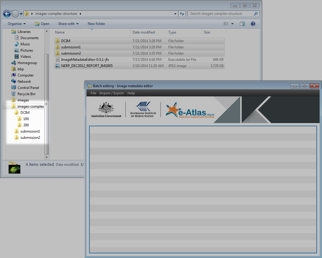 Loading a complex folder structure in the Image Metadata Editor