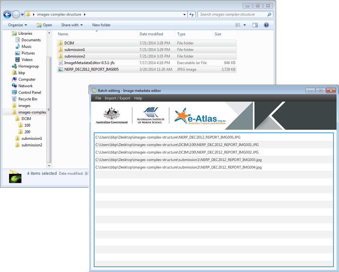 Complex folder structure loaded in the Image Metadata Editor
