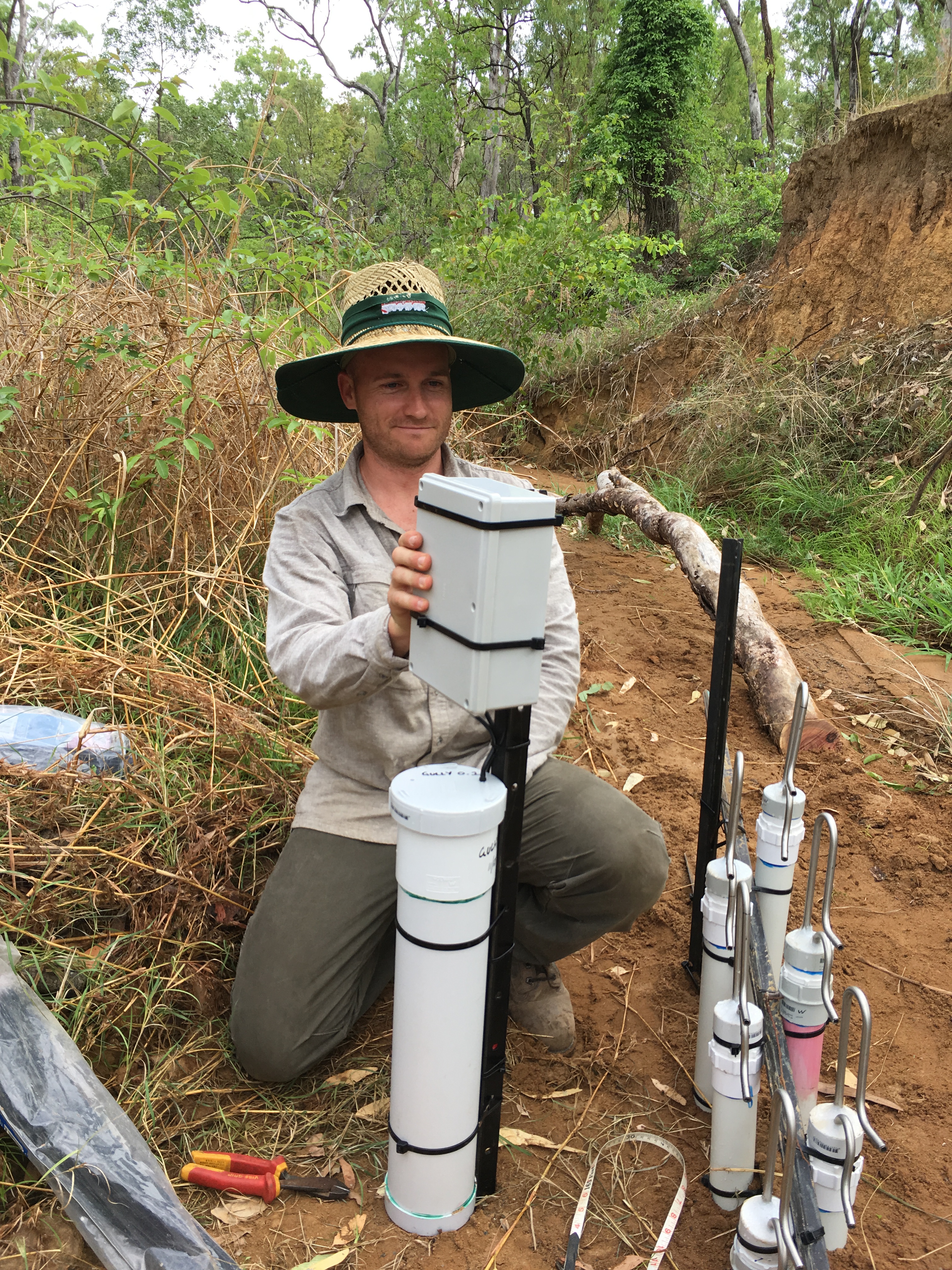 Griffith University PhD student Nic Doriean with his PASS sampler and rising stage samplers