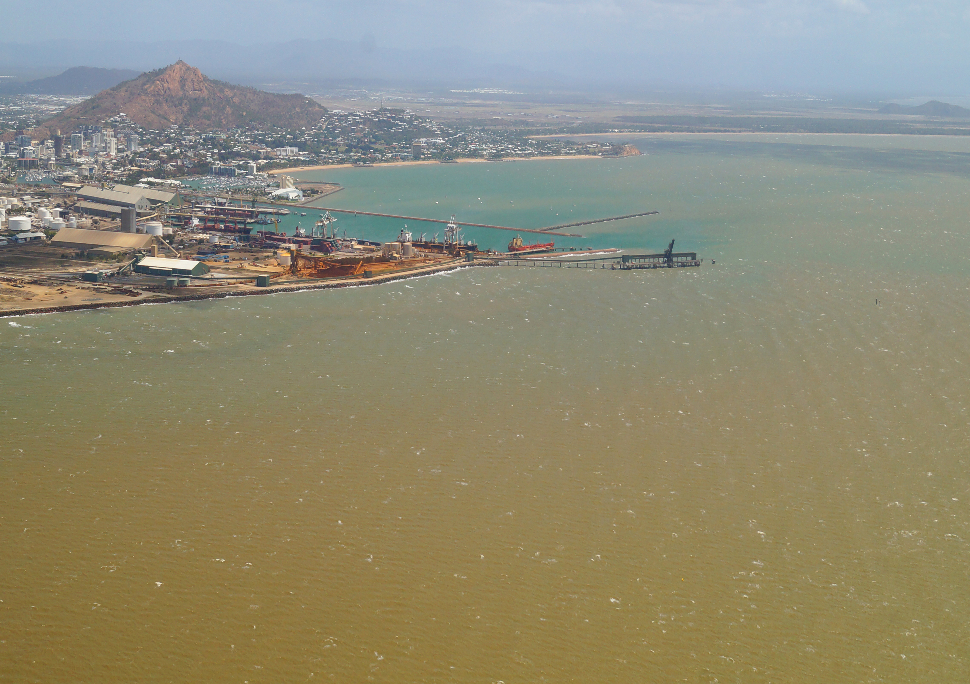 Aerial image of the Port of Townsville and Cleveland Bay during a natural resuspension event