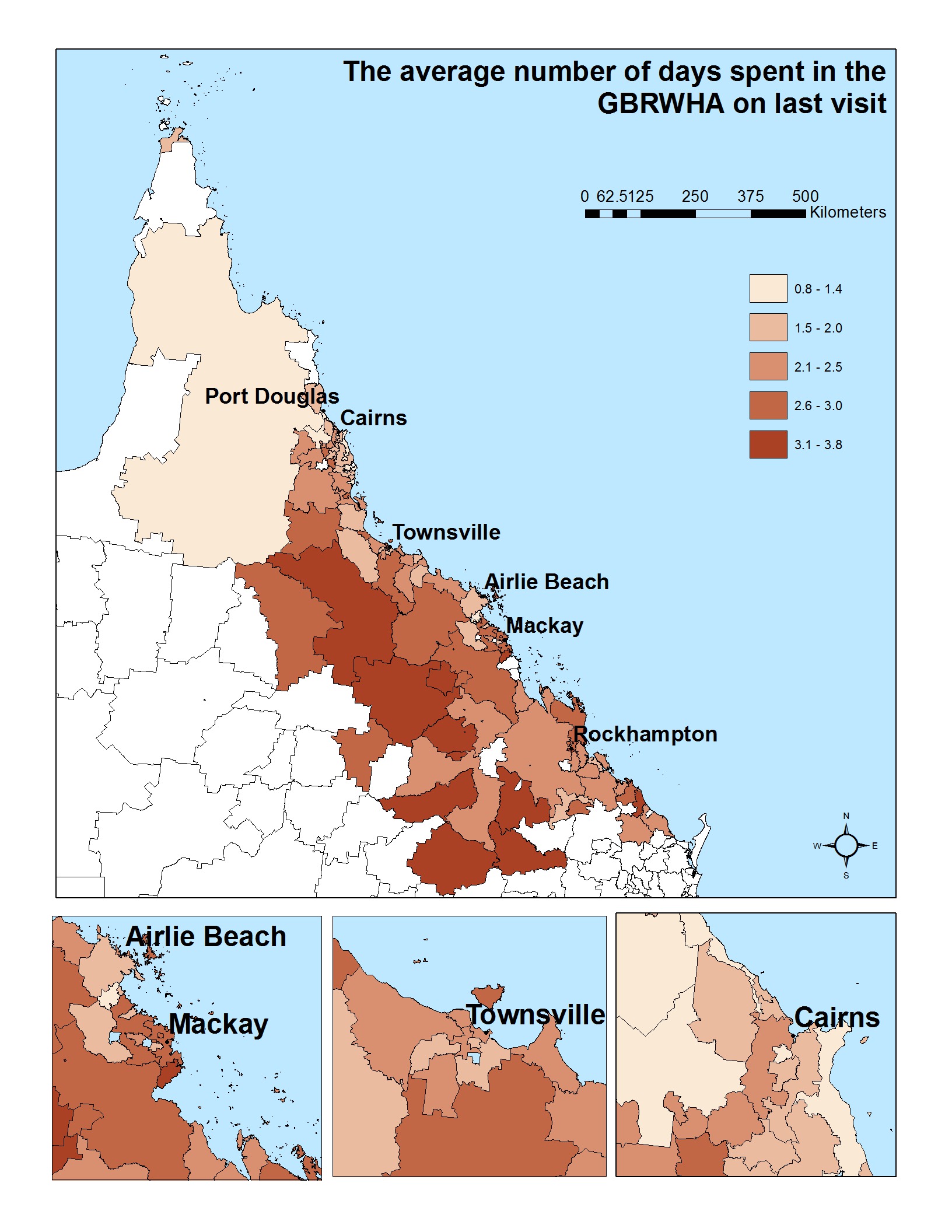 The average number of days spent in the GBRWHA on last visit