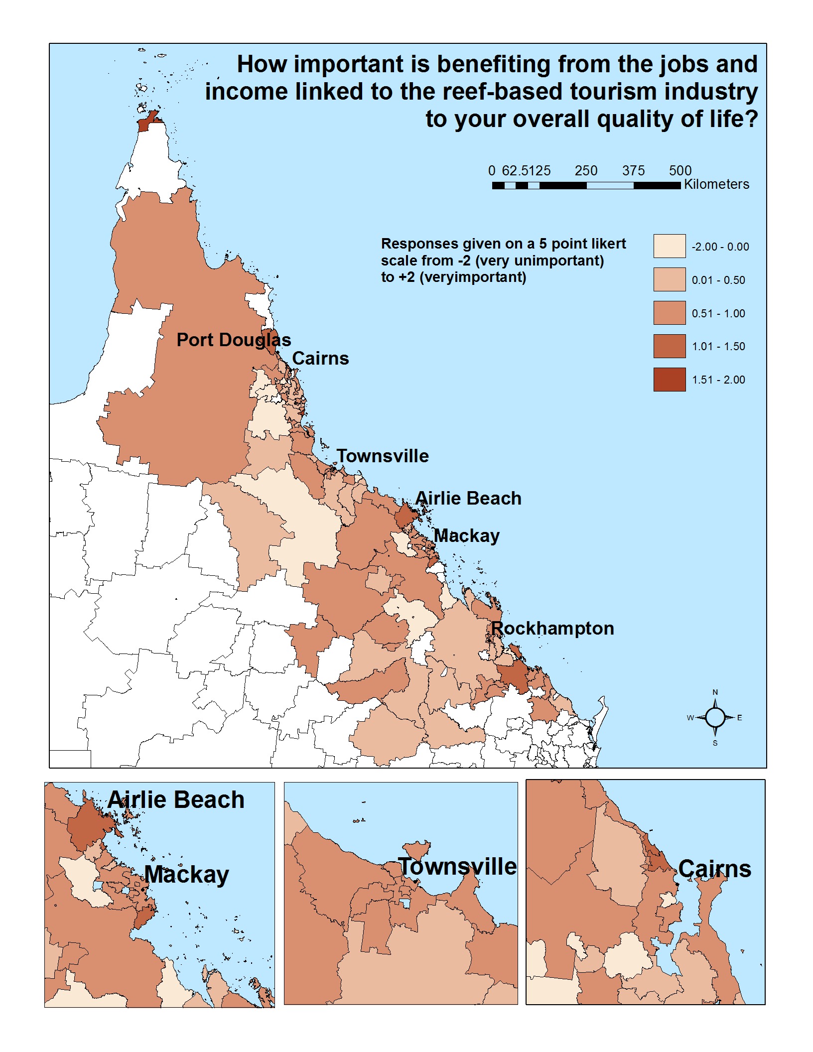 How important is benefiting from the jobs and income linked to the reef-based tourism industry to your overall quality of life?