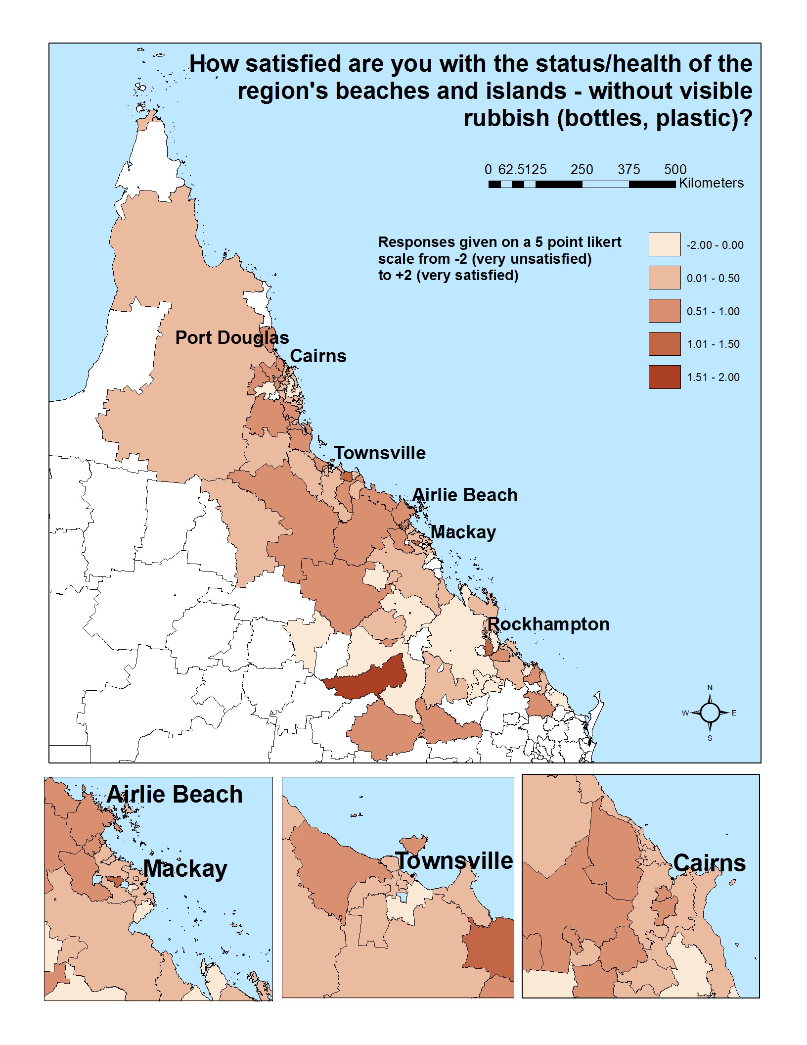 How satisfied are you with the status/health of the region's beaches and islands - without visible rubbish (bottles, plastic)?