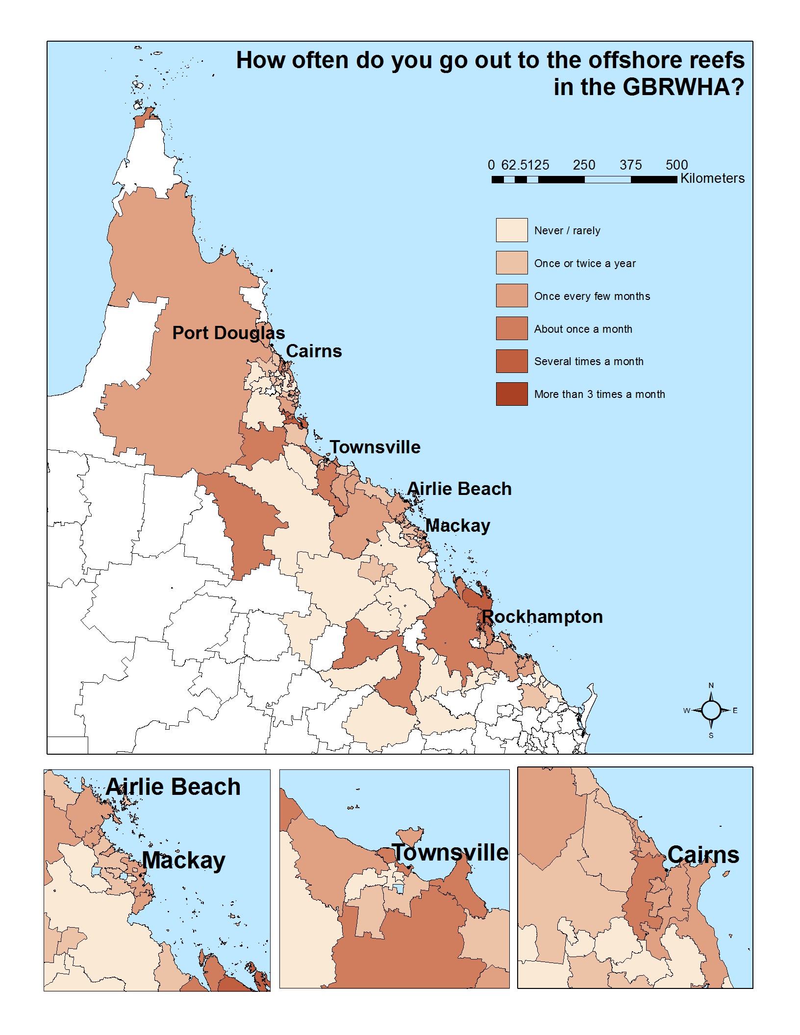 How often do you go out to the offshore reefs in the GBRWHA?
