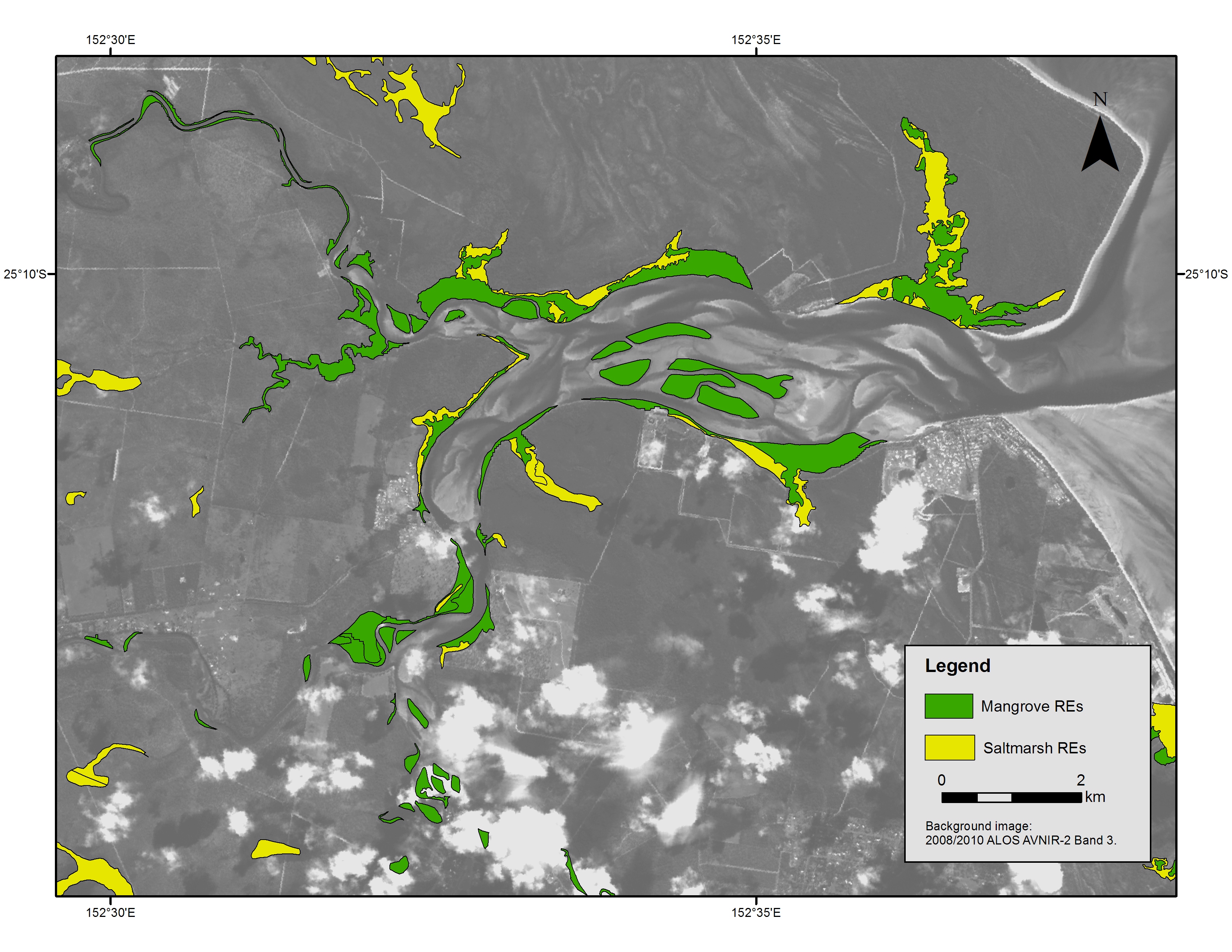 Map of tidal wetlands (mangroves and salmarsh) around Burrum River