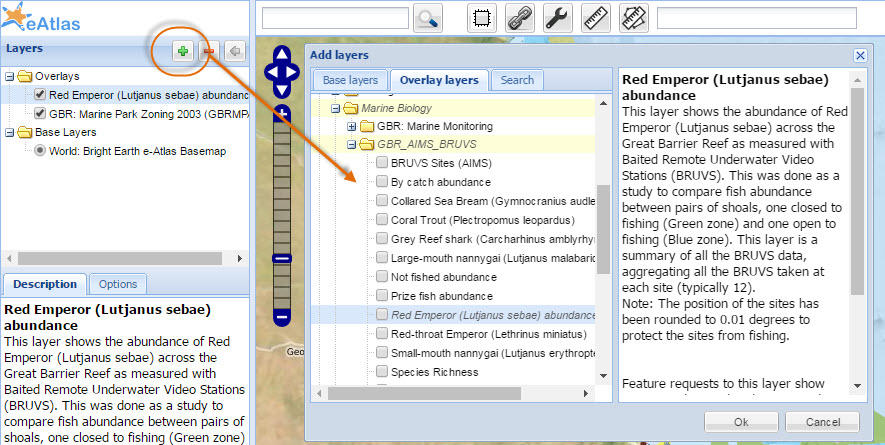 Screenshot of using the BRUVS layer