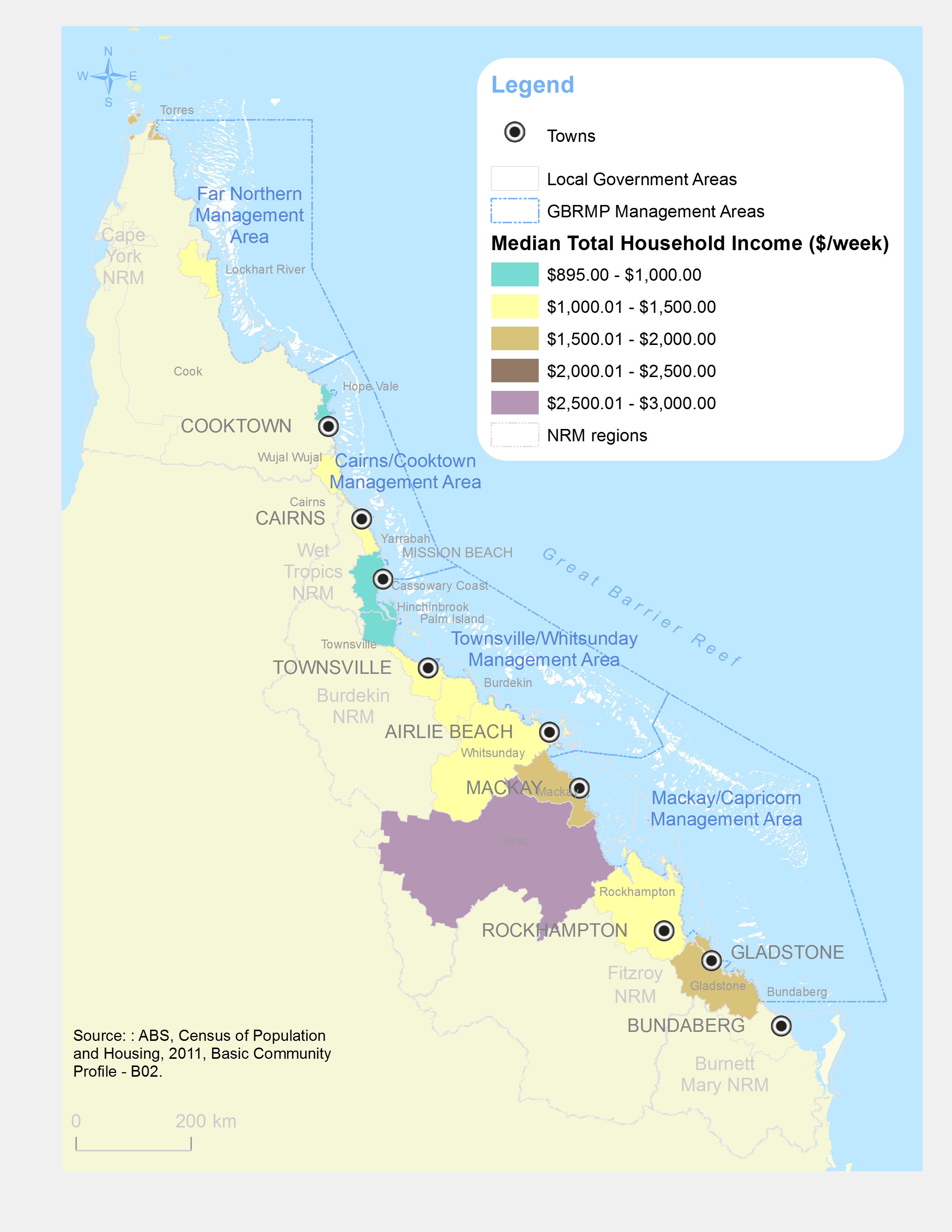 Household income in Qld (in $/week)