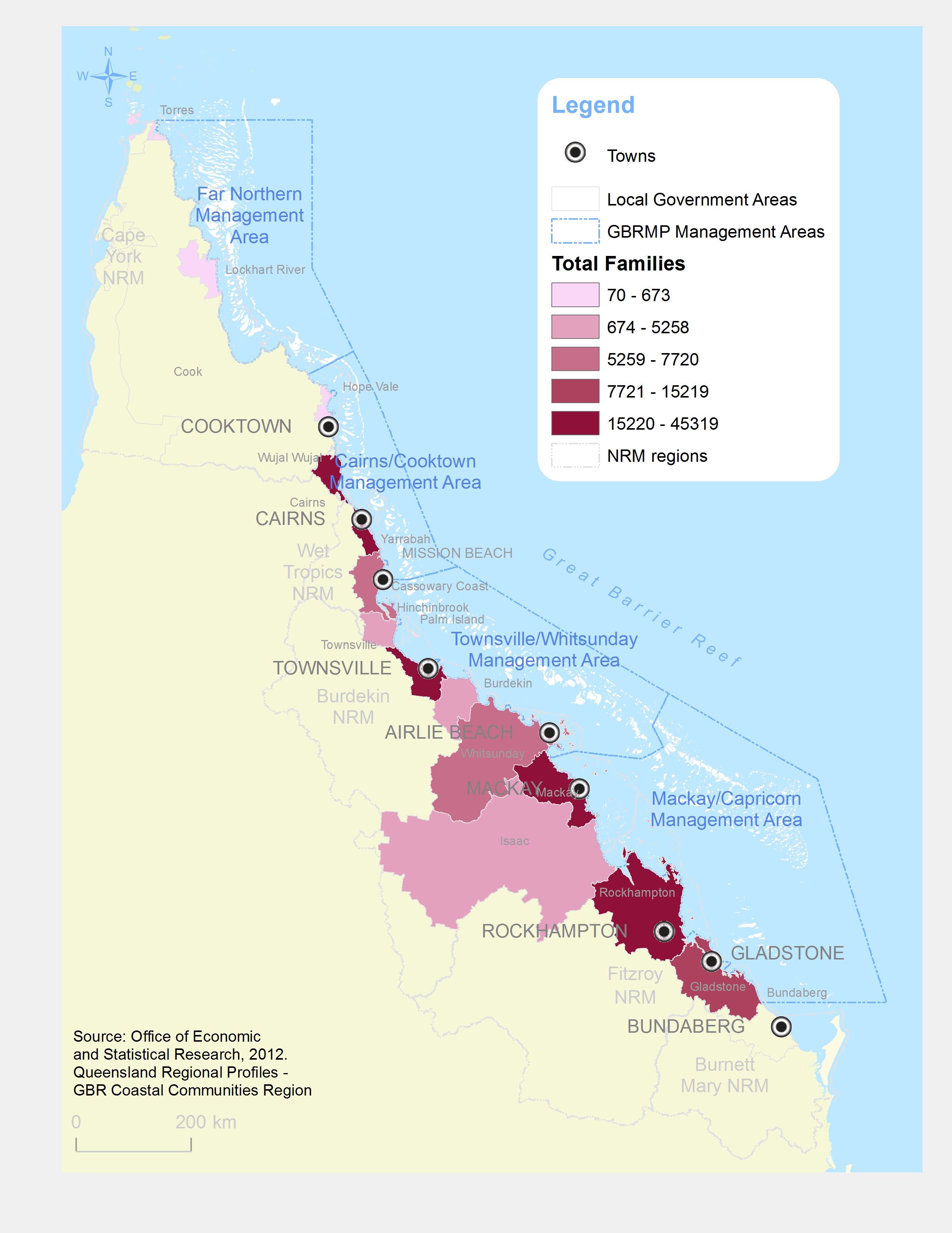 GBR Coastal Communities Total Families by LGA 2012 (ABS data)