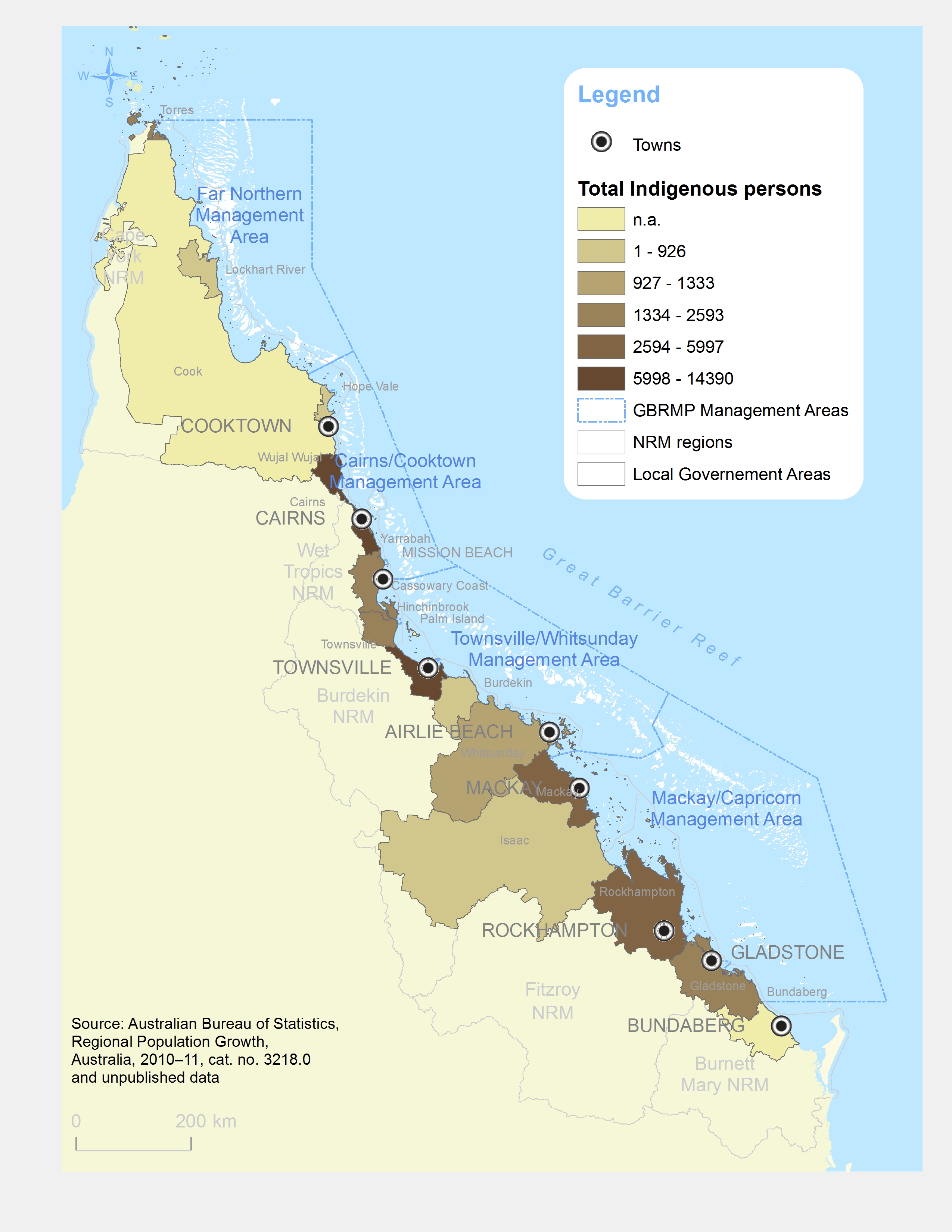 GBR Coastal Communities Number of Indigenous Residents by LGA 2012 (ABS data)