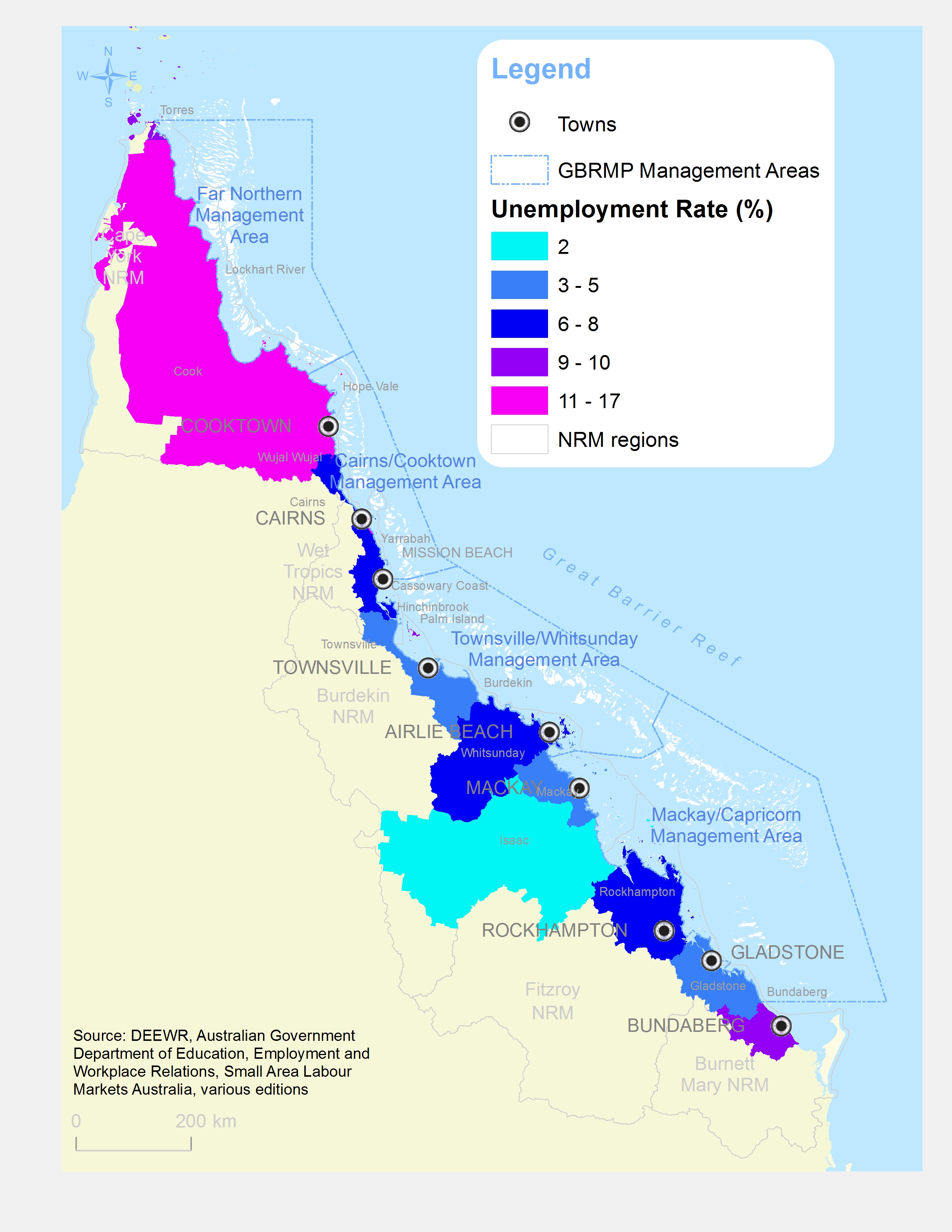 GBR Coastal Communities Unemployment Rate by LGA