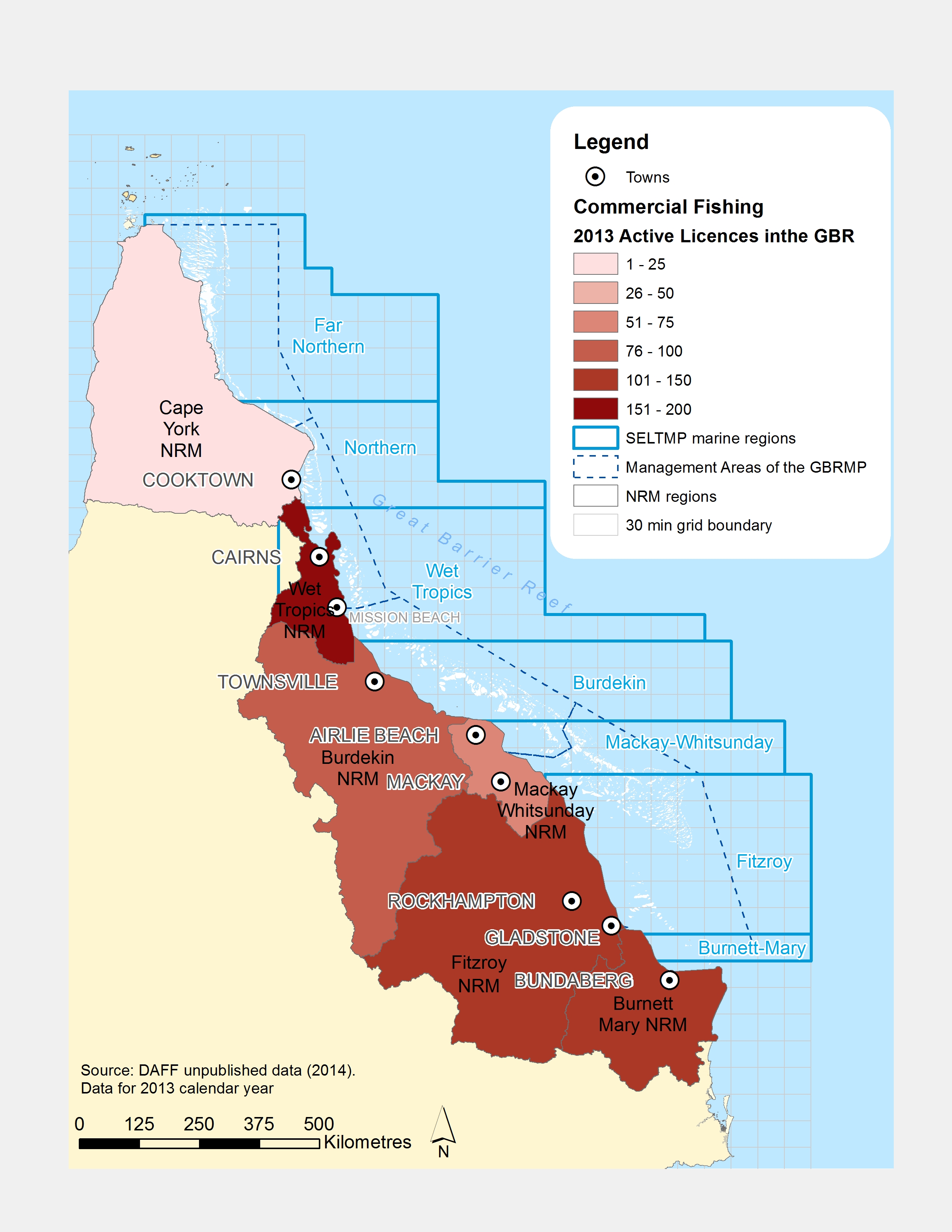 2014 Commercial fishing licences that were active in the GBR in 2013, by NRM region of registered address