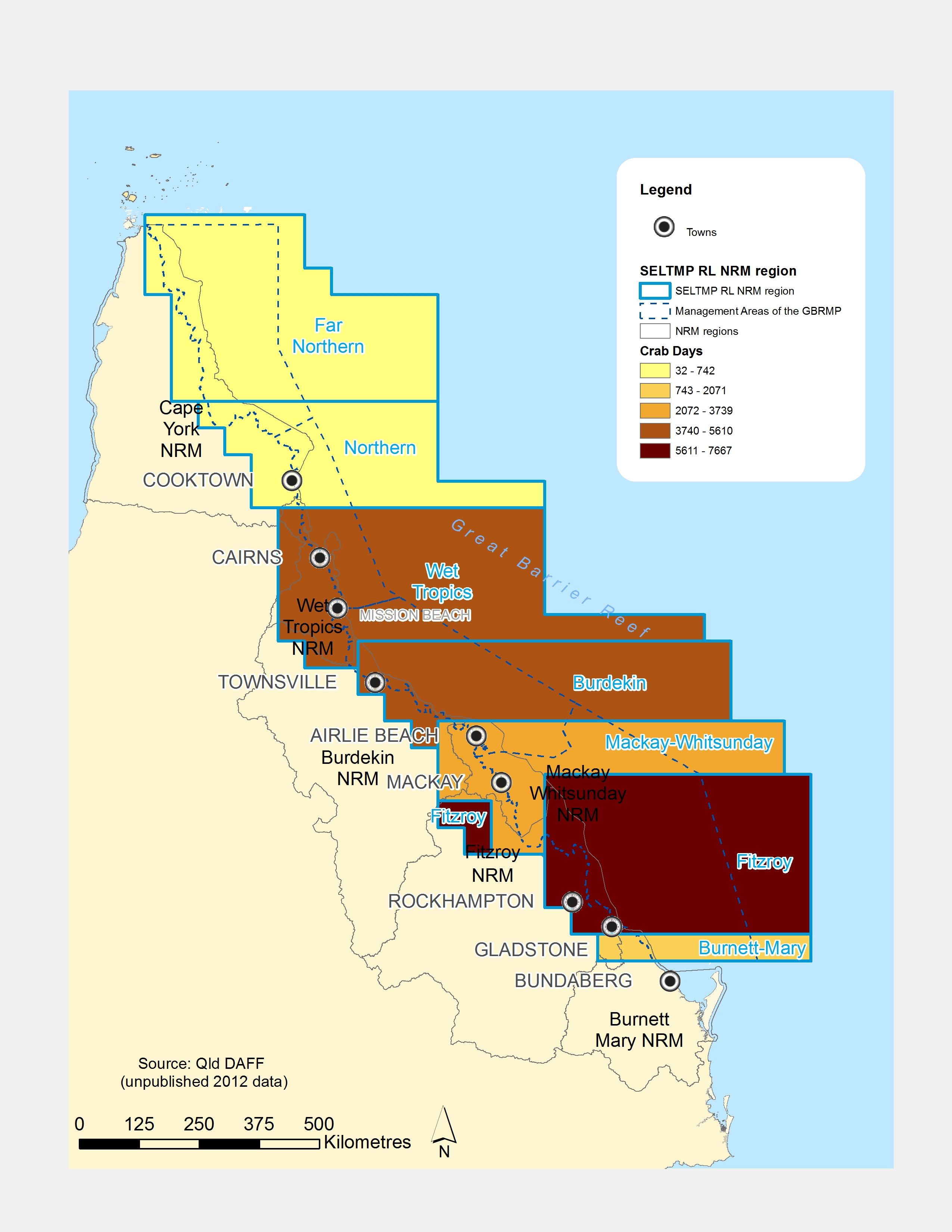 Number of days of effort for commercial crab fishing in the GBR