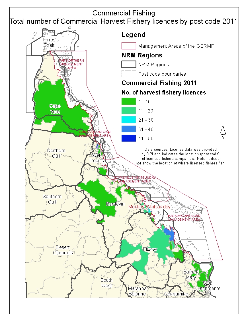 Commercial Fisheriesv 3 Comm Harvest Fishery Licences 2011 By Postcode