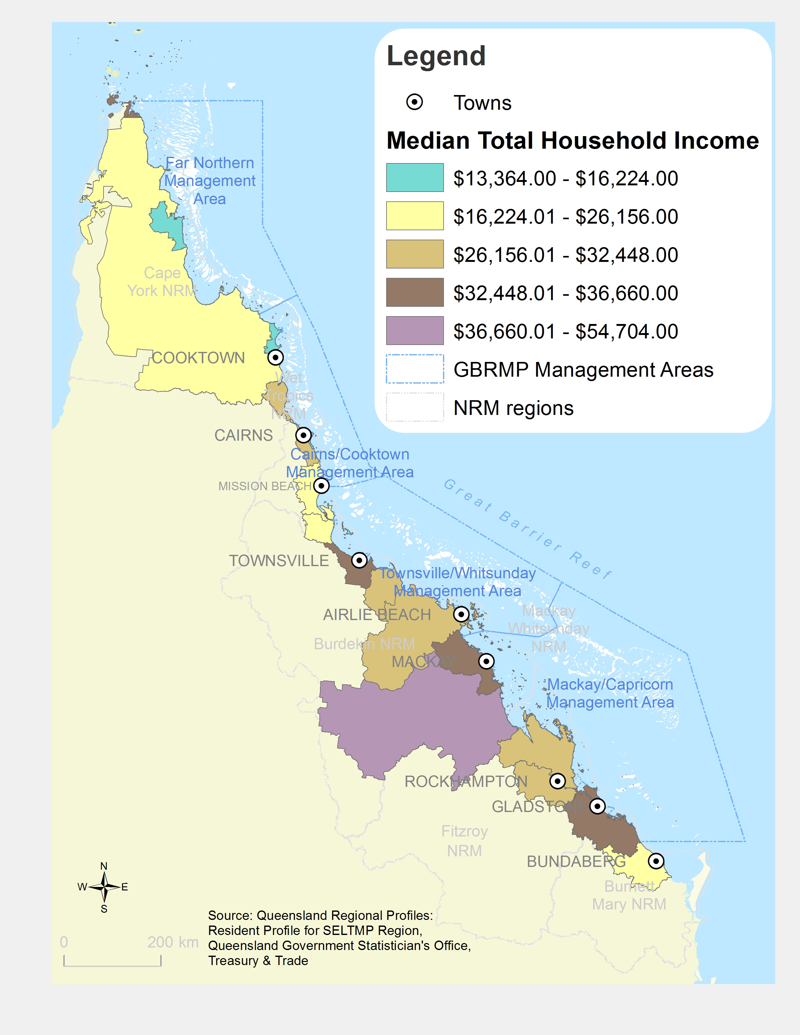 Median total household annual income, by Local Government Area ($000) 