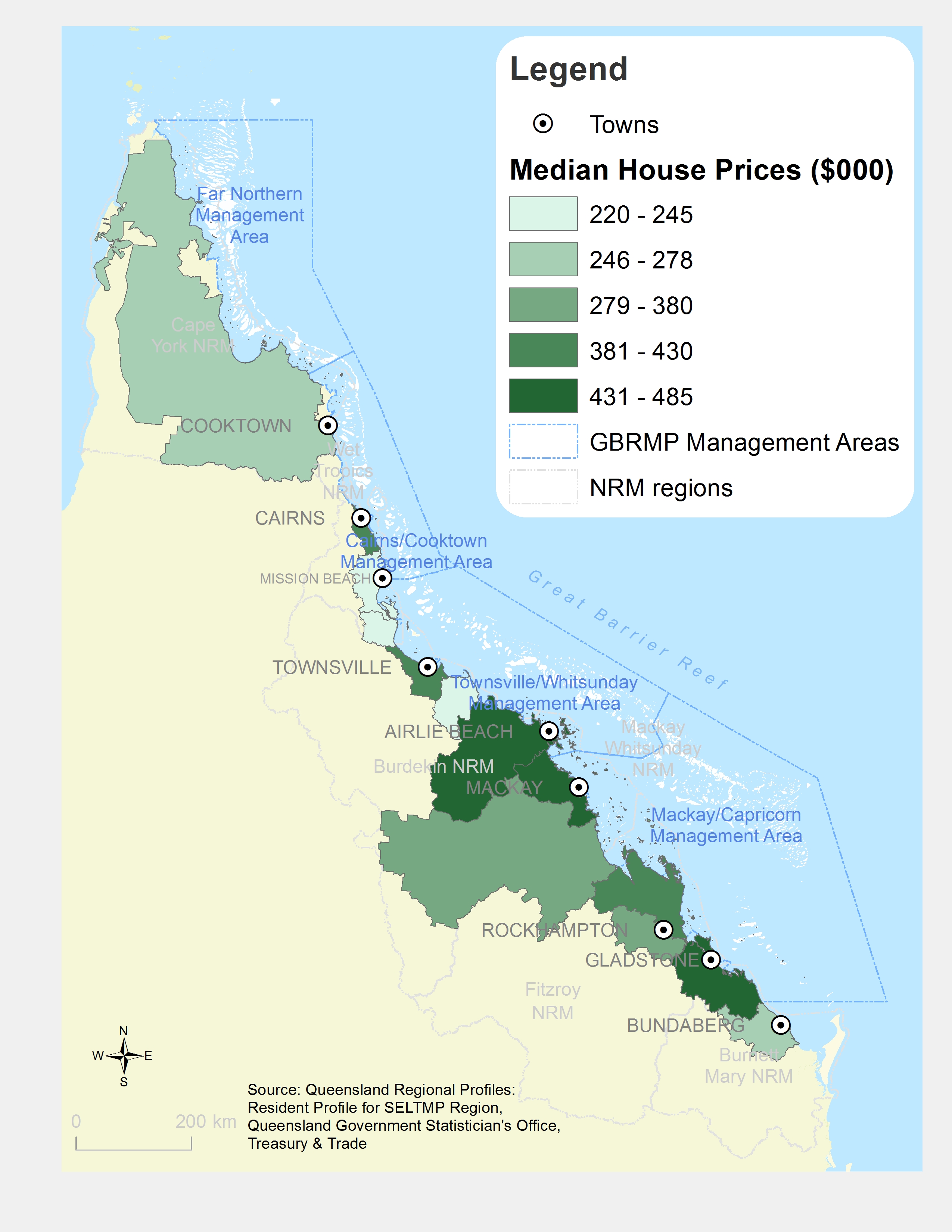 Median house prices, by Local Government Area ($000)