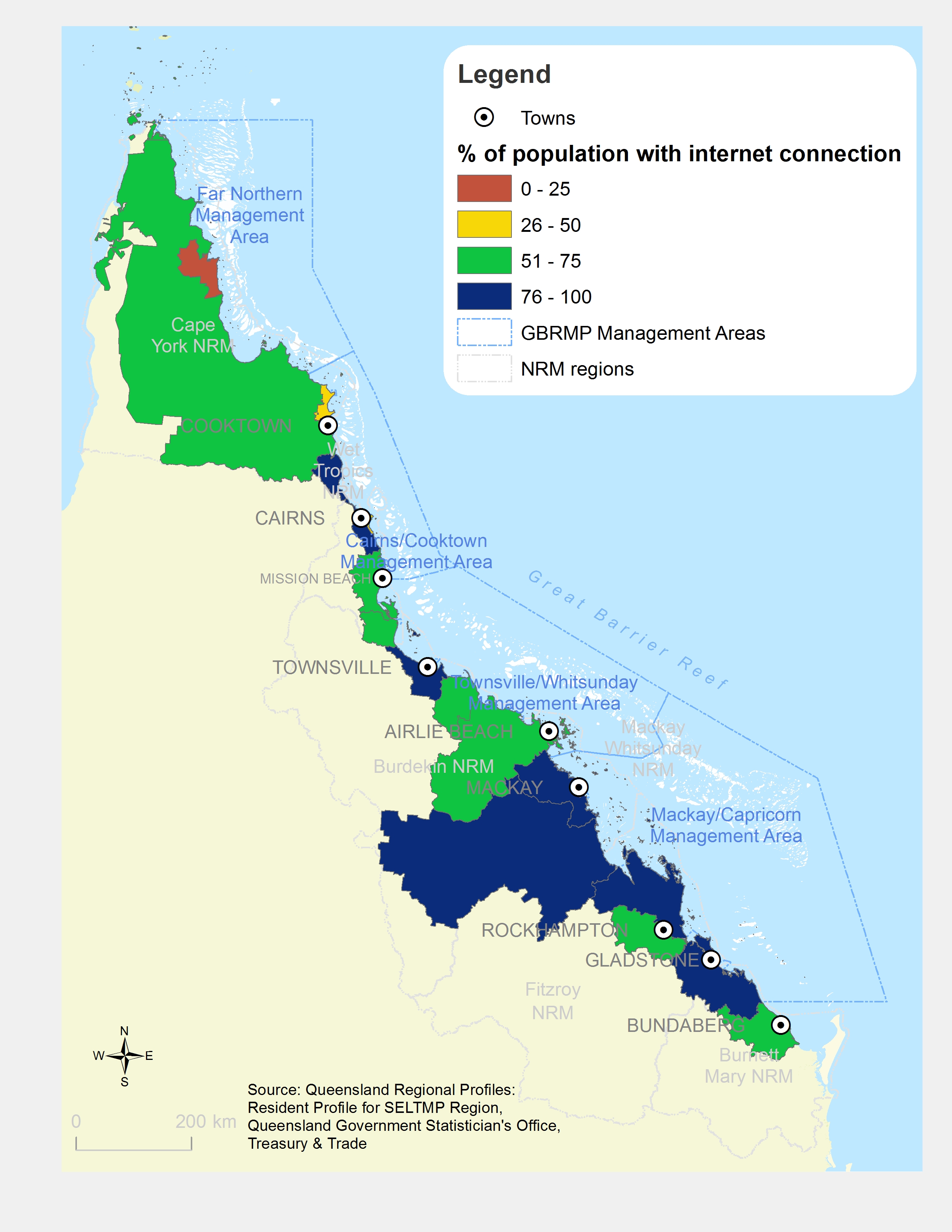 Population with internet connection in occupied private dwellings by Local Government Area (%)