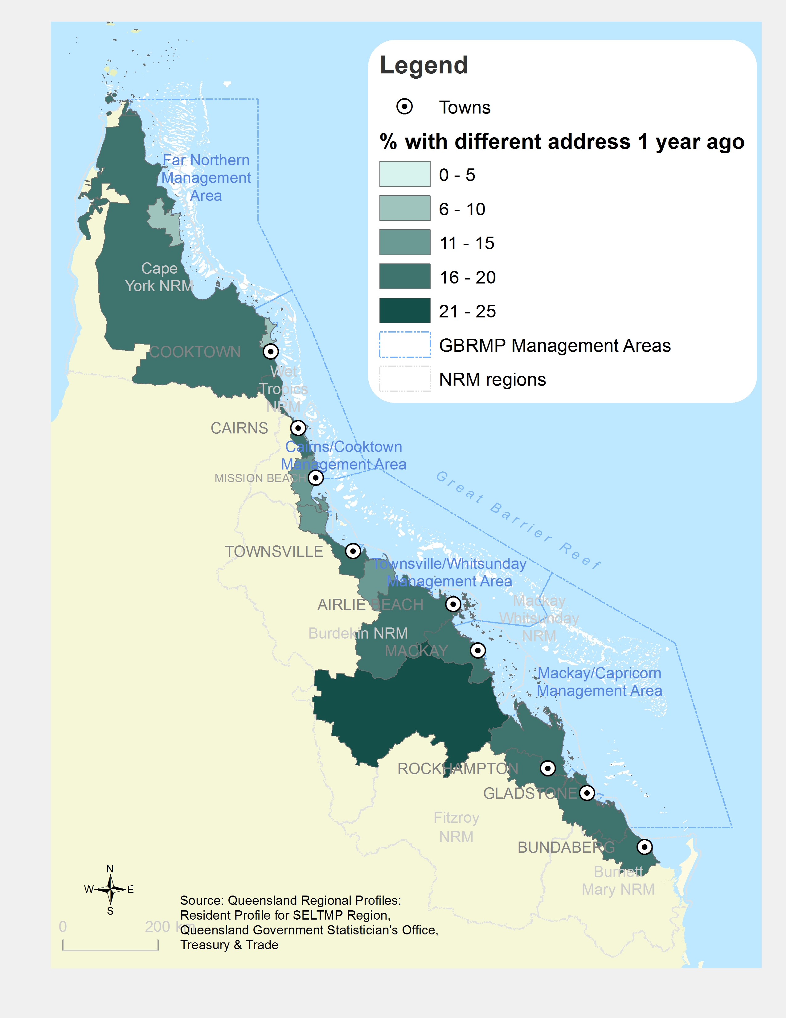 Population with address change within past year, by Local Government Area (%)