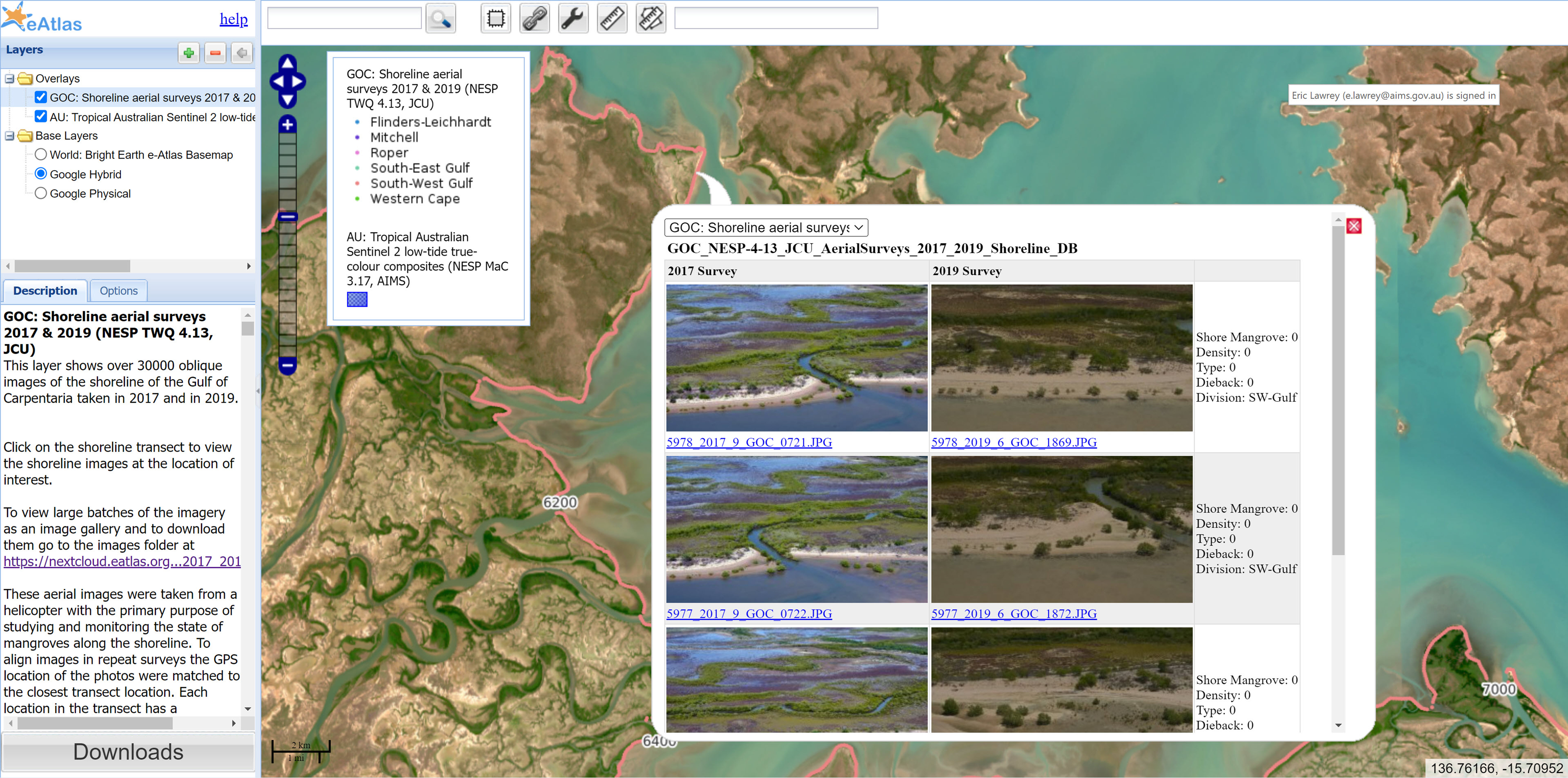 Interactive map of the aerial shoreline imagery.
