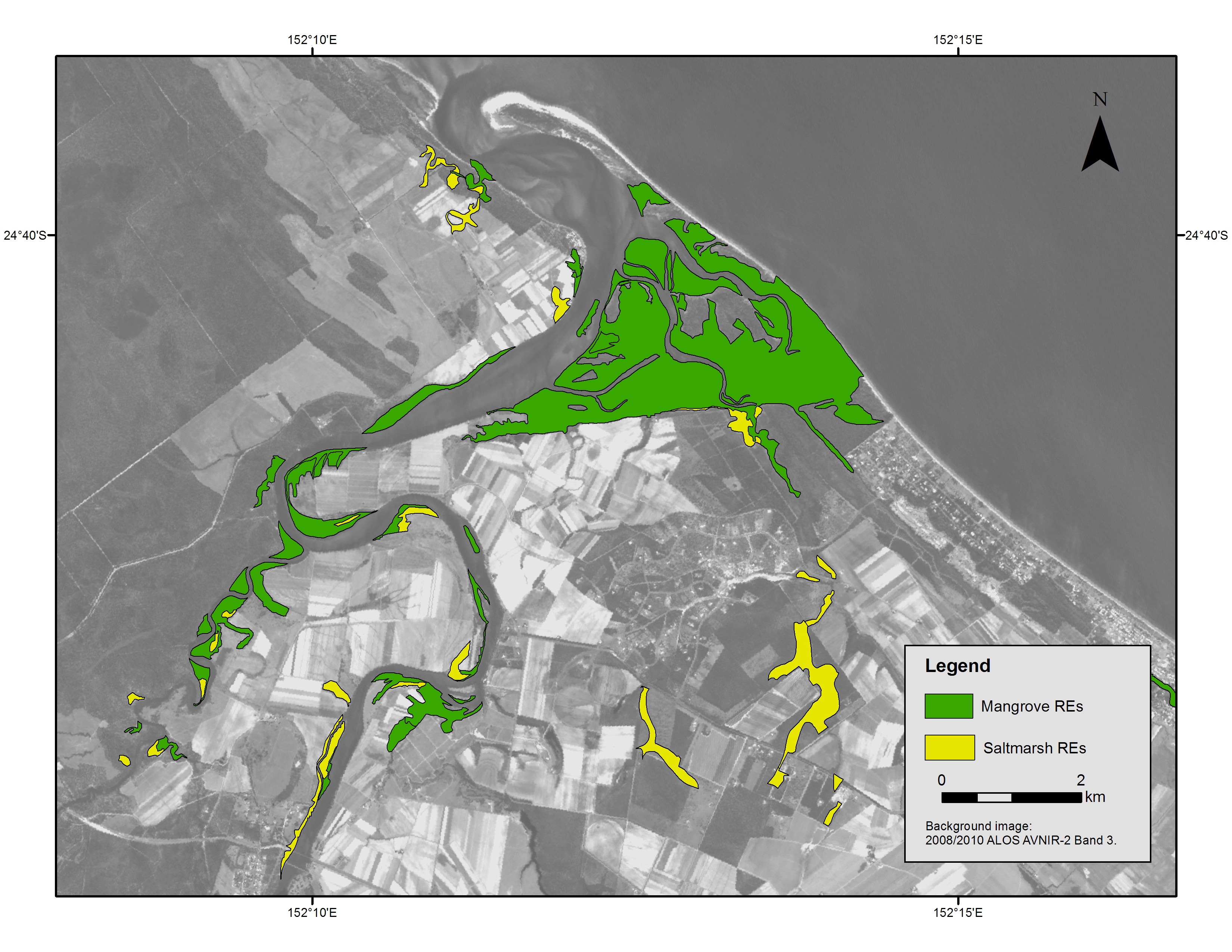 Map of tidal wetlands (mangroves and salmarsh) around Kolan River