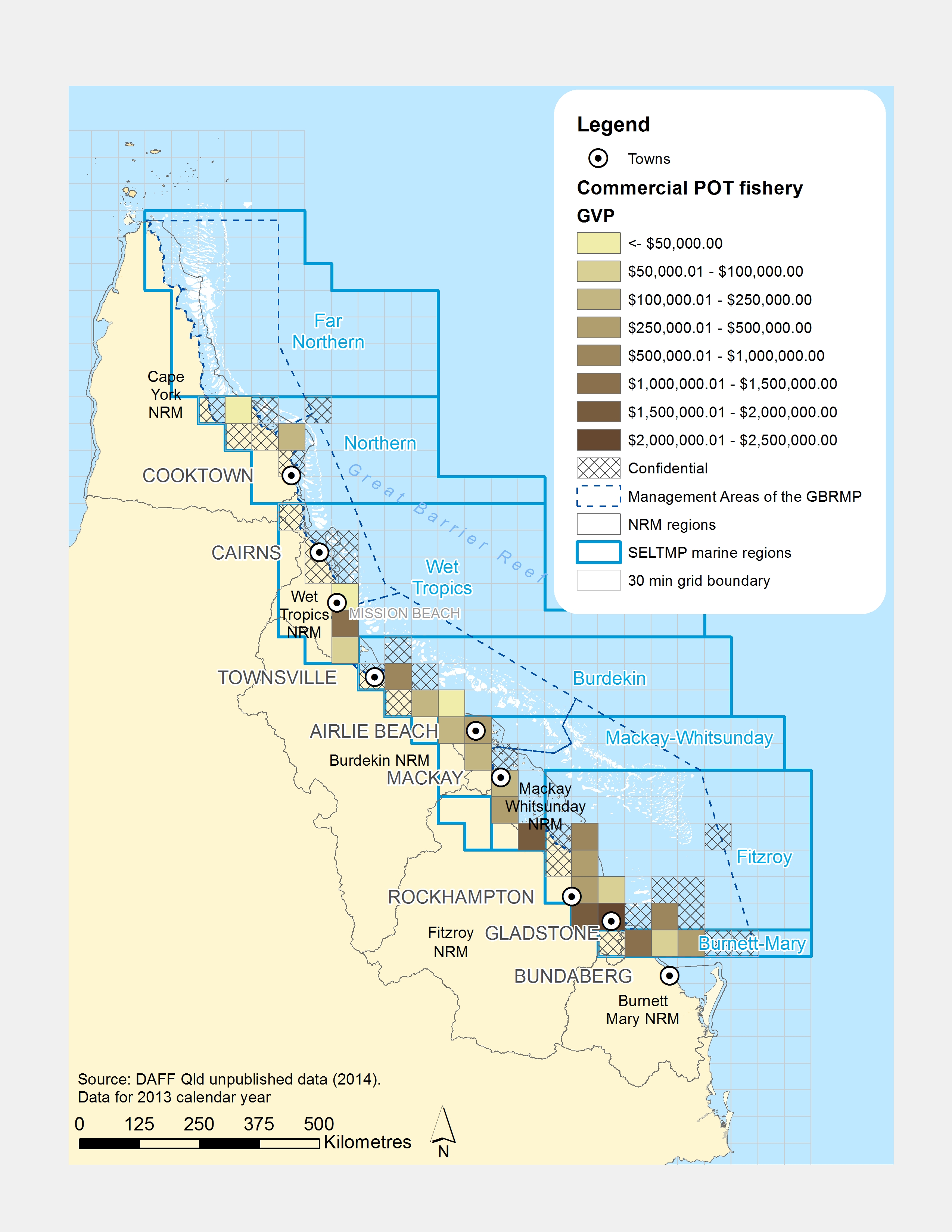 Commercial POT Fishing GVP within GBR fishing grids in 2013.