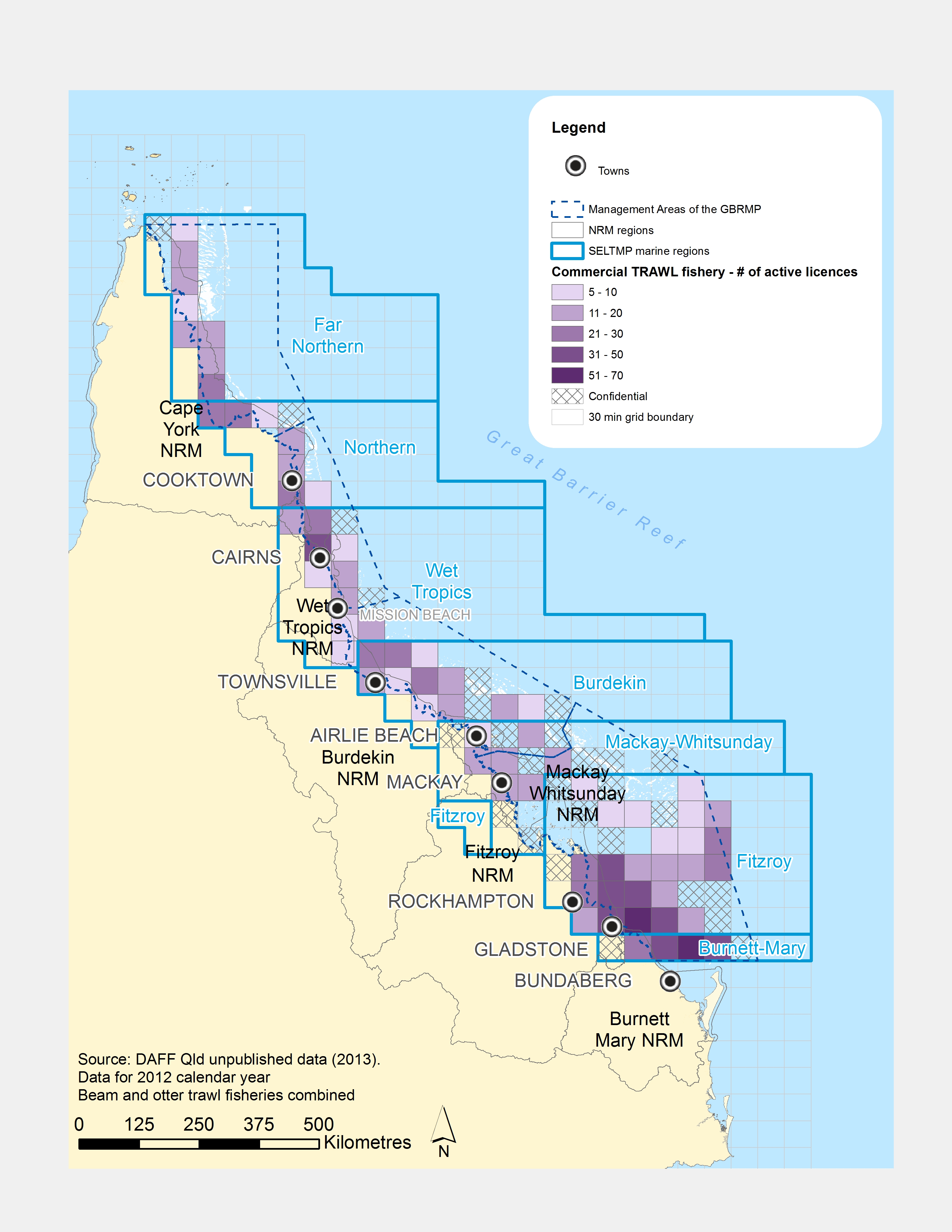 Number of active commercial trawl fishing licences in the GBR