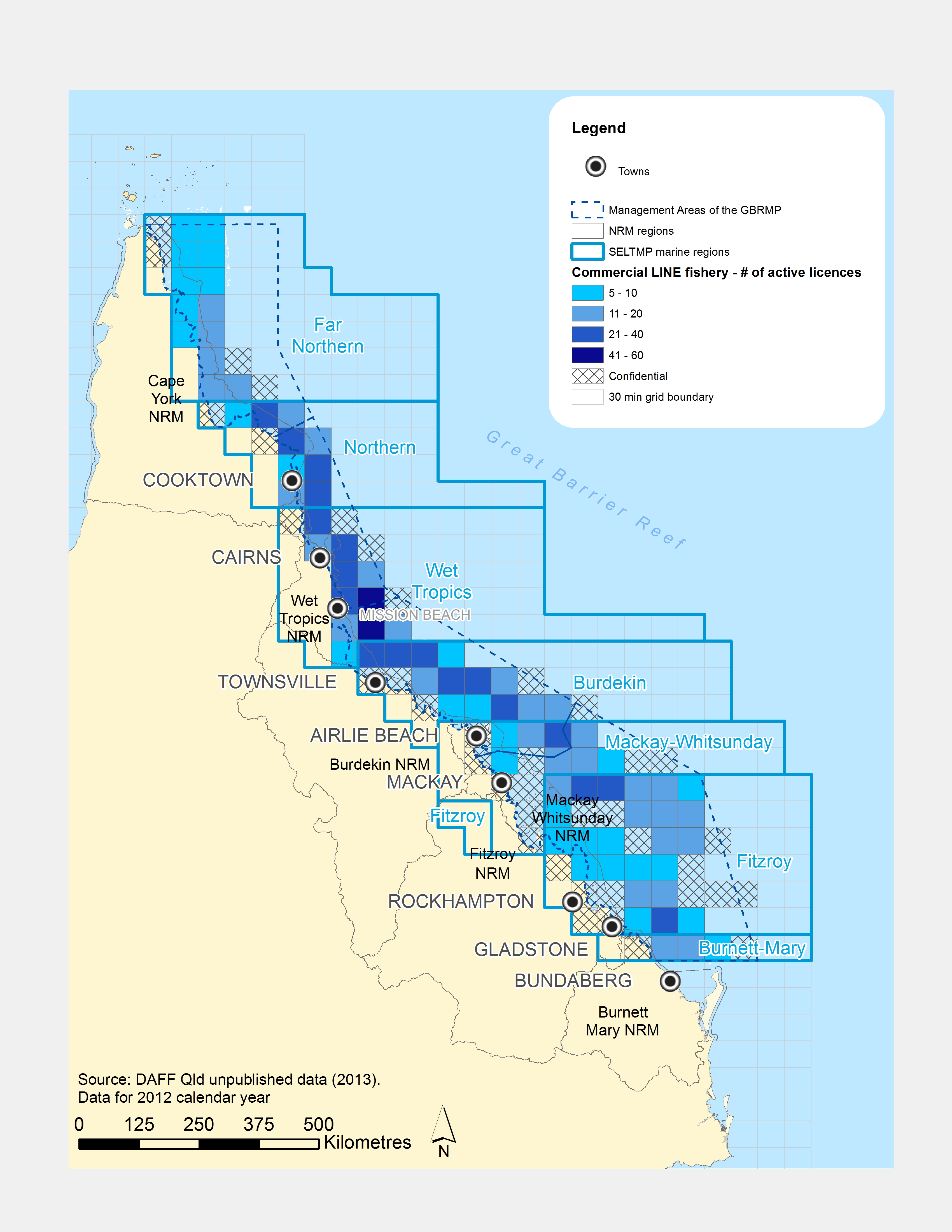 Number of active commercial line fishing licences in the GBR
