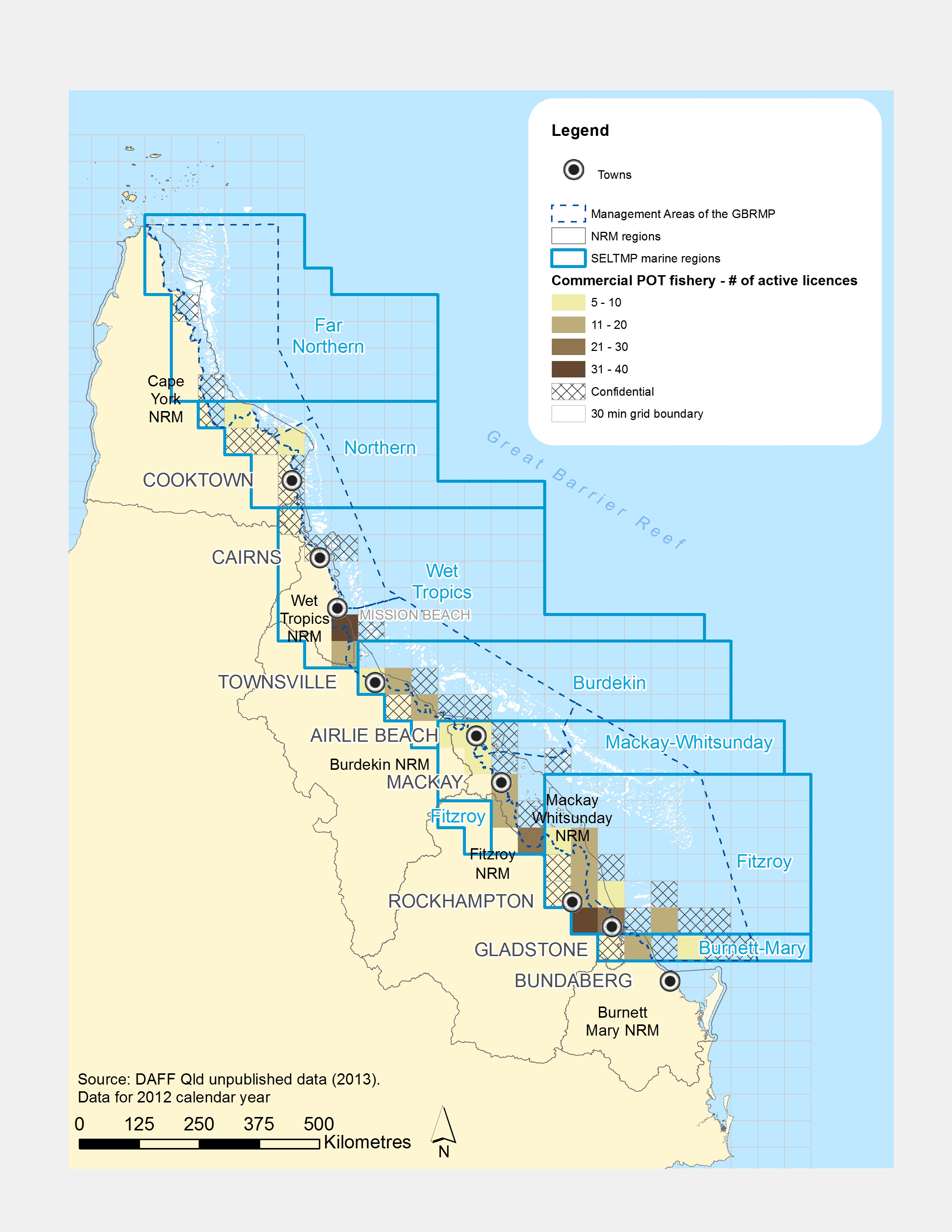 Number of active commercial pot fishing licences in the GBR