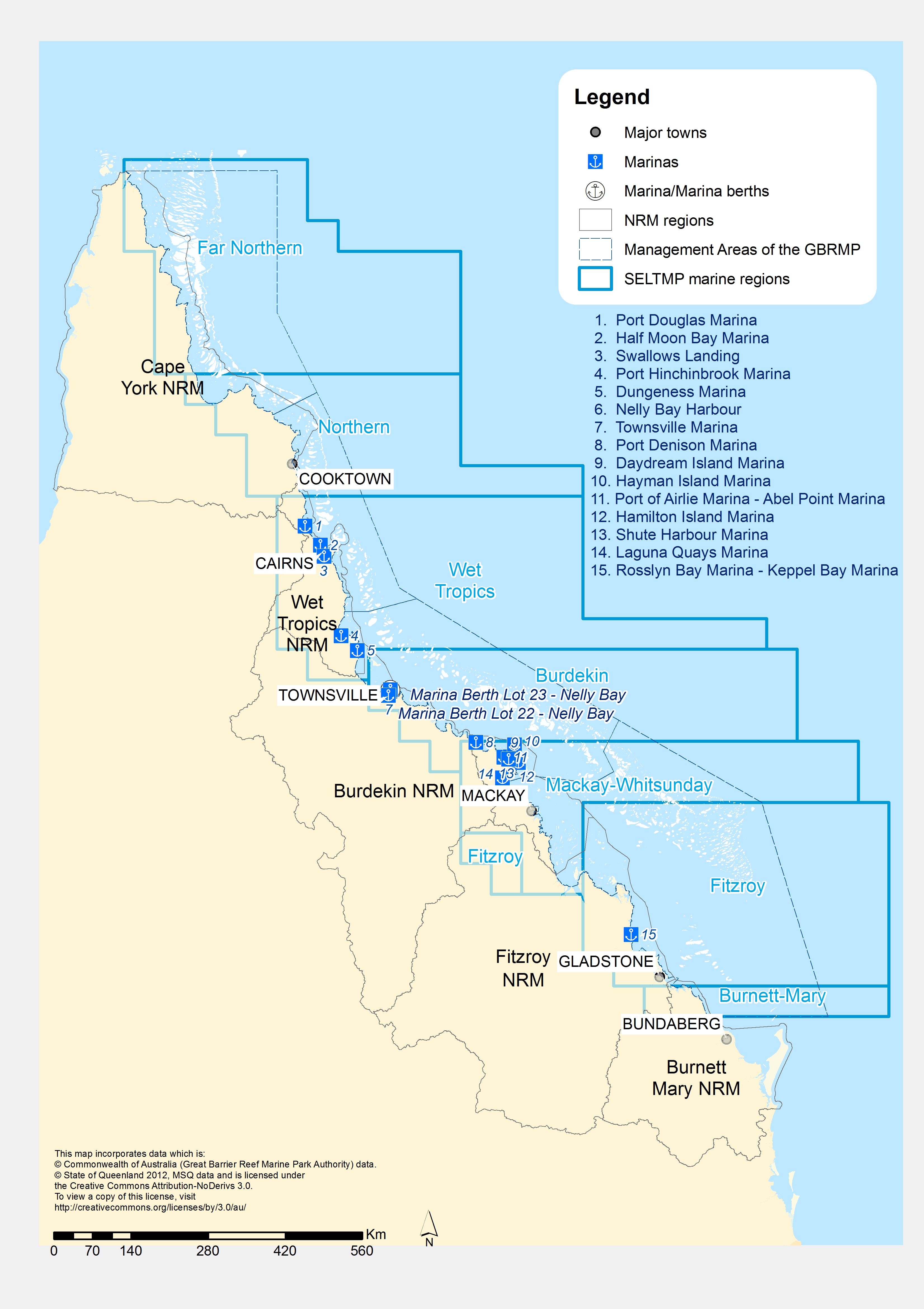 Map of the location of Qld marinas