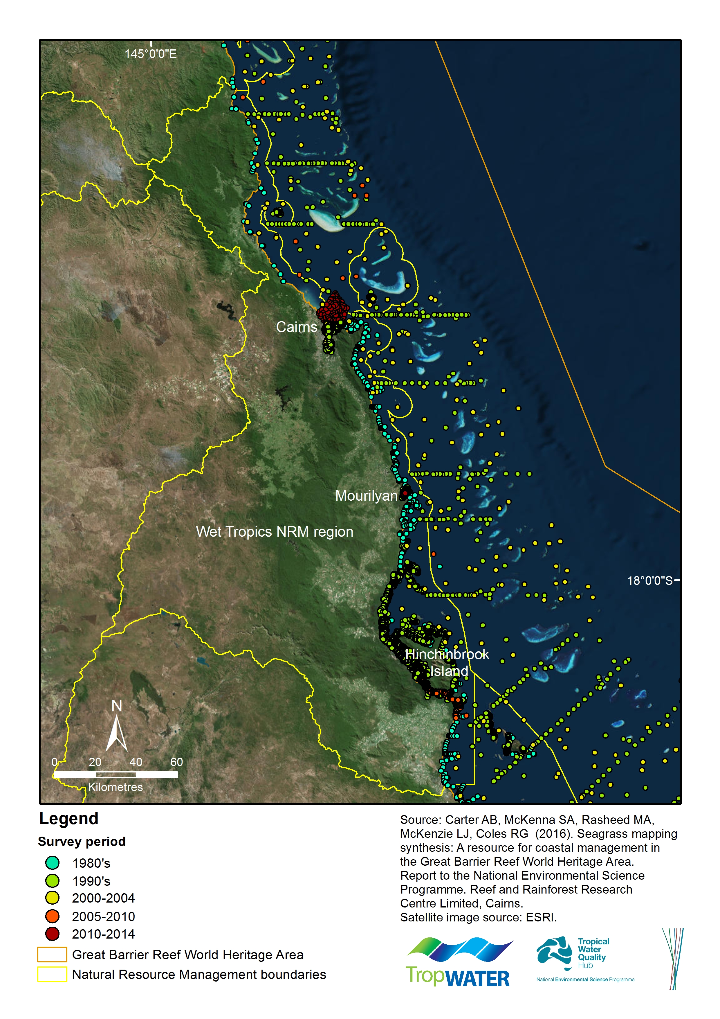 Map of the age of seagrass sampling