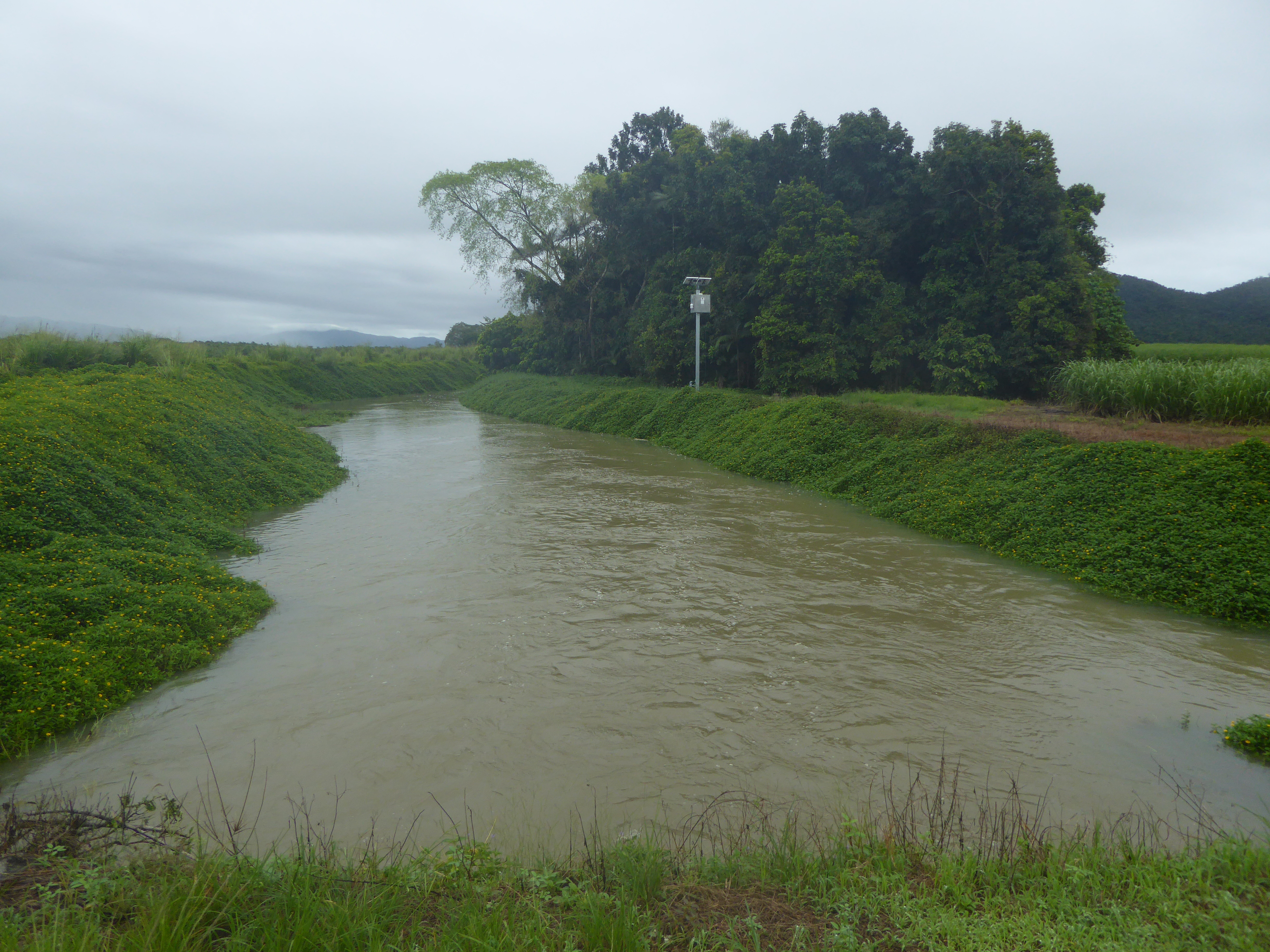 Elevated real-time water quality monitoring tower in the Babinda drainage scheme area