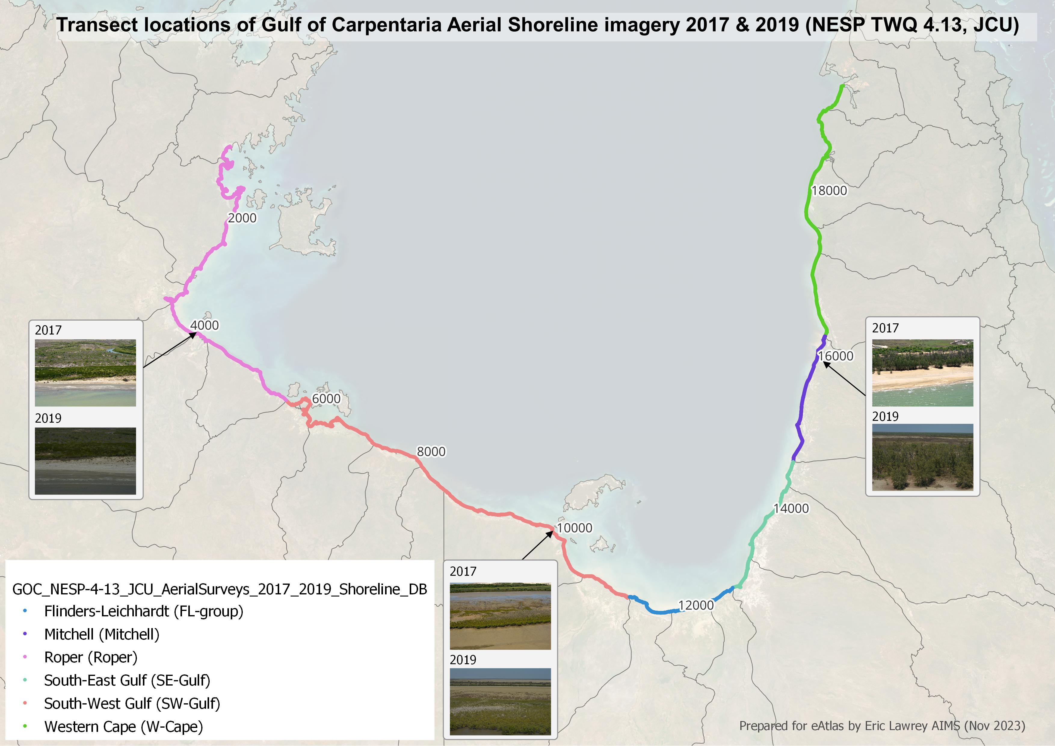 Transect location of Gulf of Carpentaria Aerial Shoreline imagery