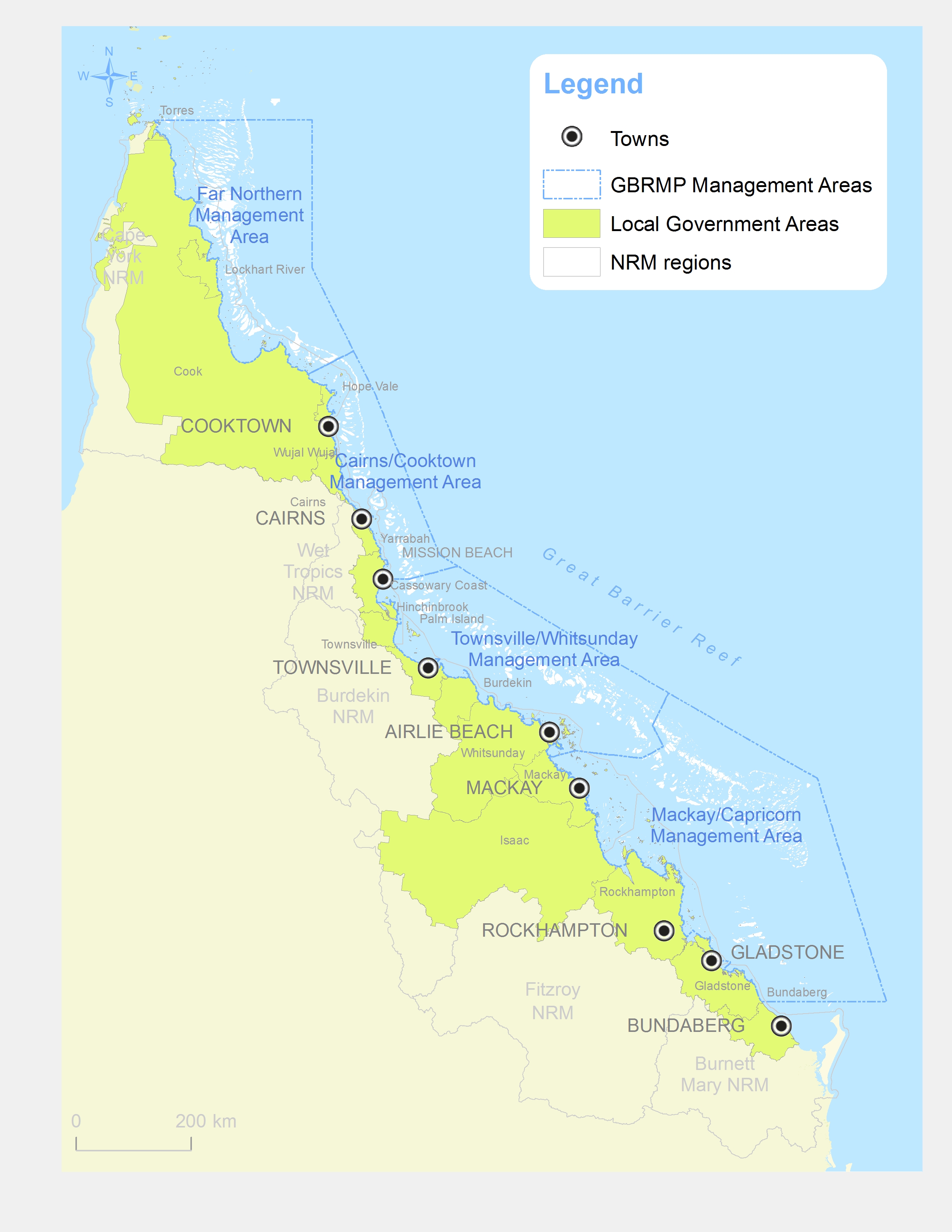 18 Local Government Areas (LGAs) of the GBR region (2012)