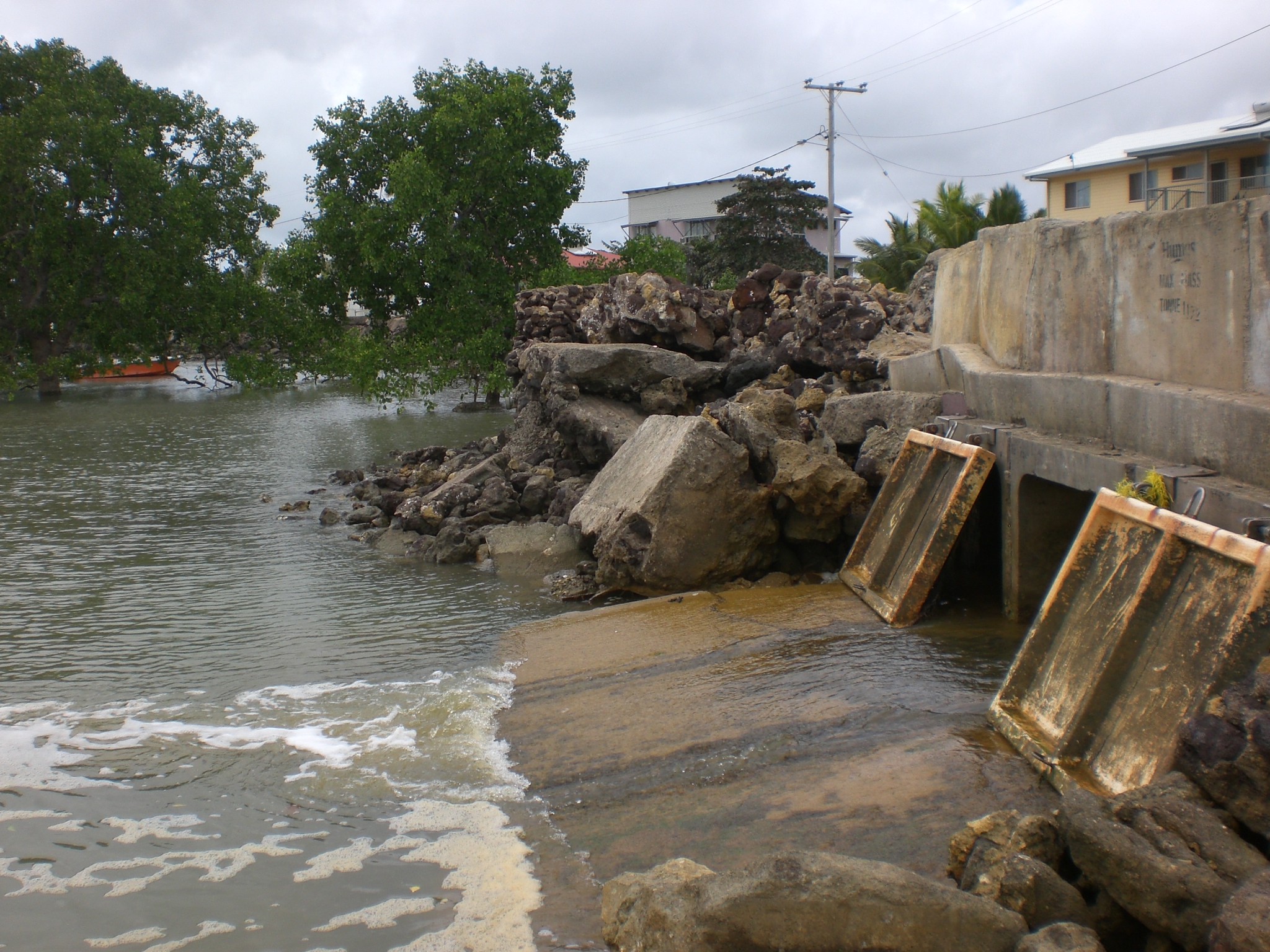 Seawall and infrastructure built on Saibai Island, August 2012