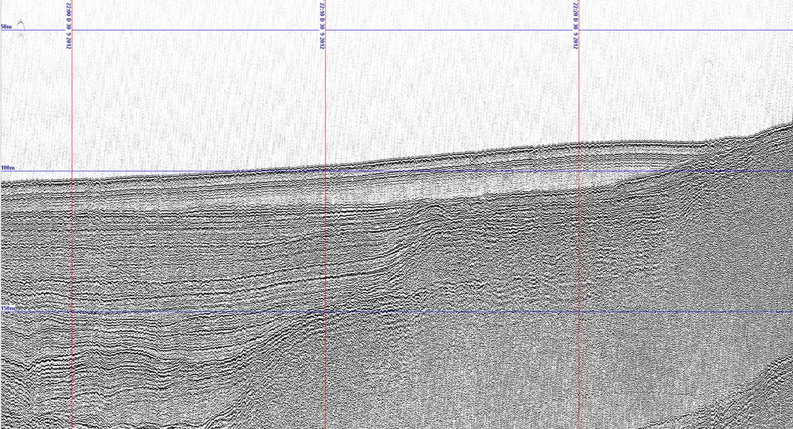 A sub-bottom profile from the Oceanic Shoals Marine Park