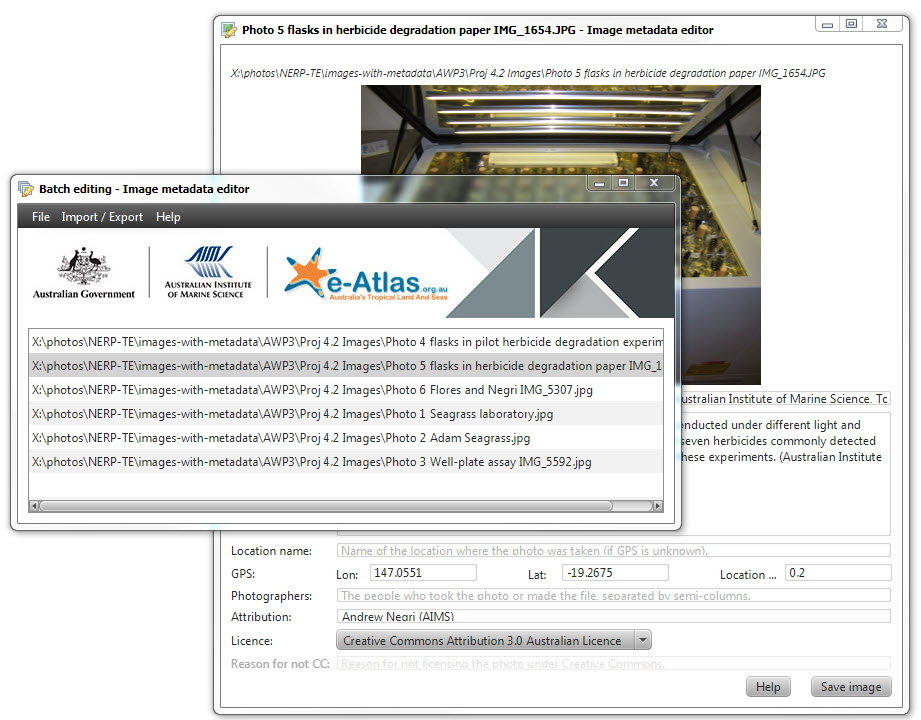 Screenshot of the Image Metadata Editor