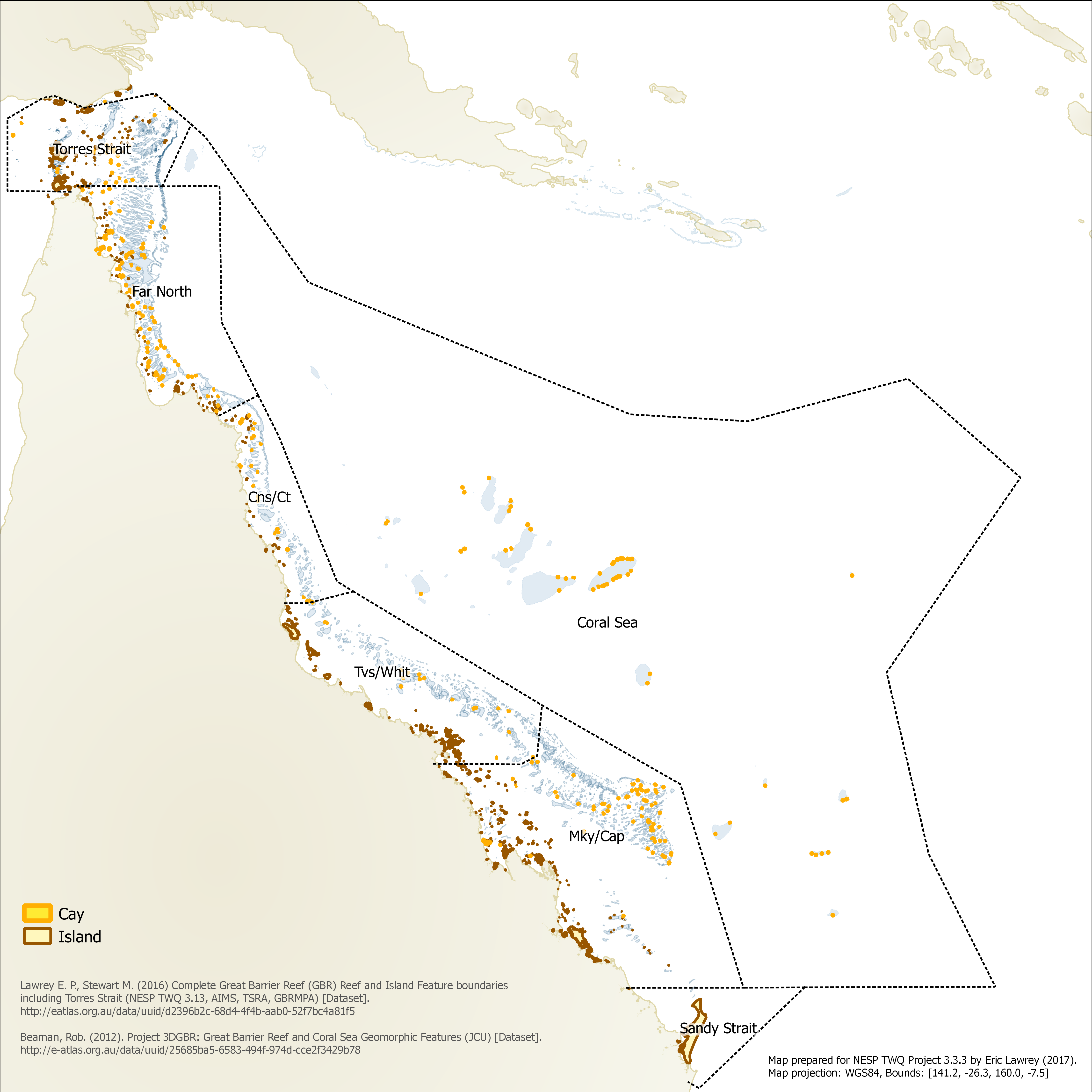 Map of Islands and Cays in Great Barrier Reef, Torres Strait 