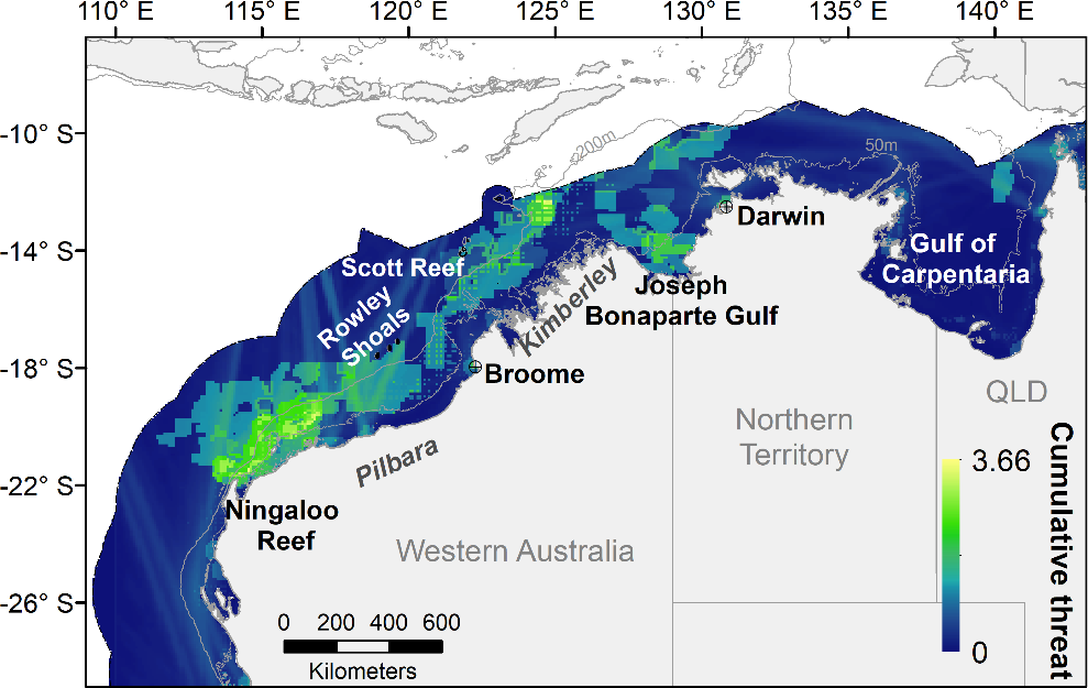 Spatial distribution of the threat of underwater noise