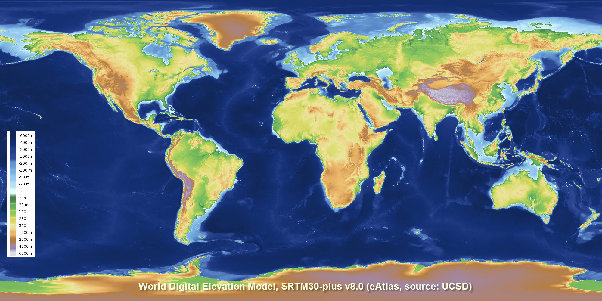 Global Bathymetry and Elevation Digital Elevation Model: SRTM30_PLUS v8 (30 arc sec, 1 km 