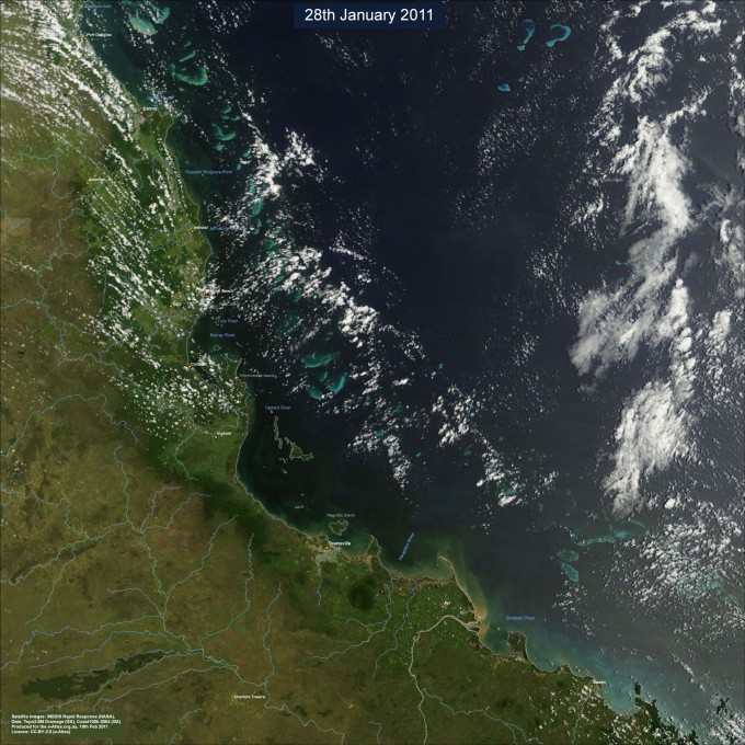 Satellite image of North Queensland (on 28th February 2010) 5 days prior to cyclone yasi