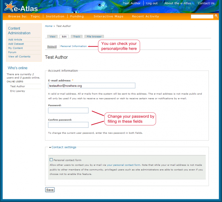 e-Atlas Editing personal profile