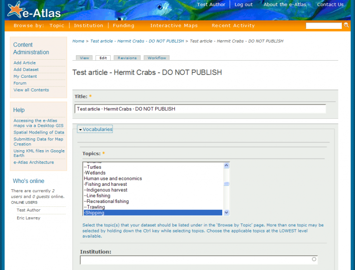 e-Atlas Article editing