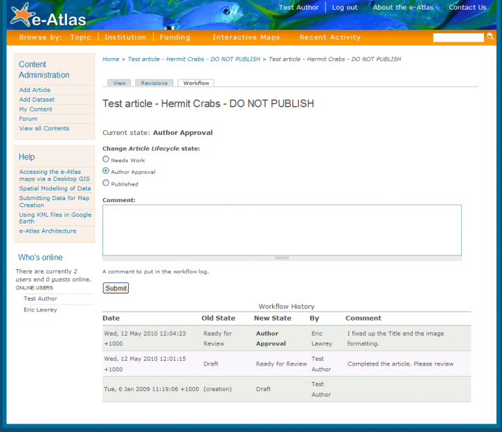 e-Atlas Article workflow