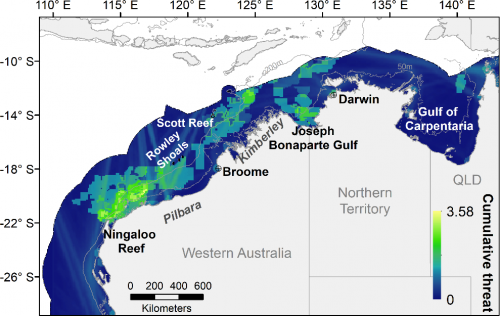Spatial distribution of the cumulative threat of oil spill