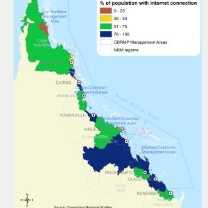 Population with internet connection in occupied private dwellings by Local Government Area (%)