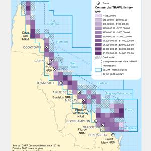 Commercial TRAWL Fishing GVP within GBR fishing grids in 2013.