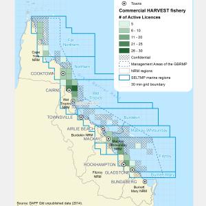 Commercial HARVEST Fishing licences active within GBR fishing grids in 2013.