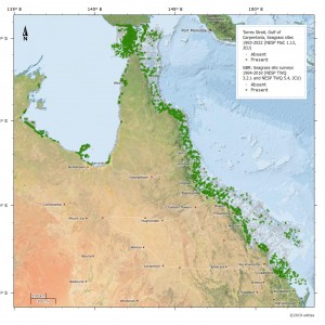 Seagrass survey compilation datasets show presence and absence data across north-eastern Australia marine regions