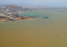 Aerial image of the Port of Townsville and Cleveland Bay during a natural resuspension event