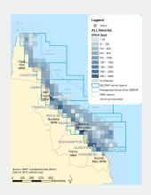 Commercial Fishing (ALL Fisheries and Harvest licences) Effort Days within GBR fishing grids in 2013. 